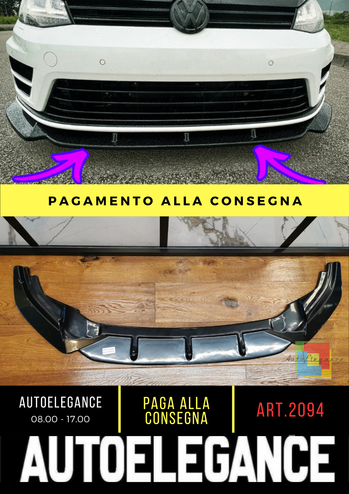 ⭐2094 SPLITTER SUITABLE FOR VW GOLF 7 R 2012-2016 GLOSSY BLACK⭐