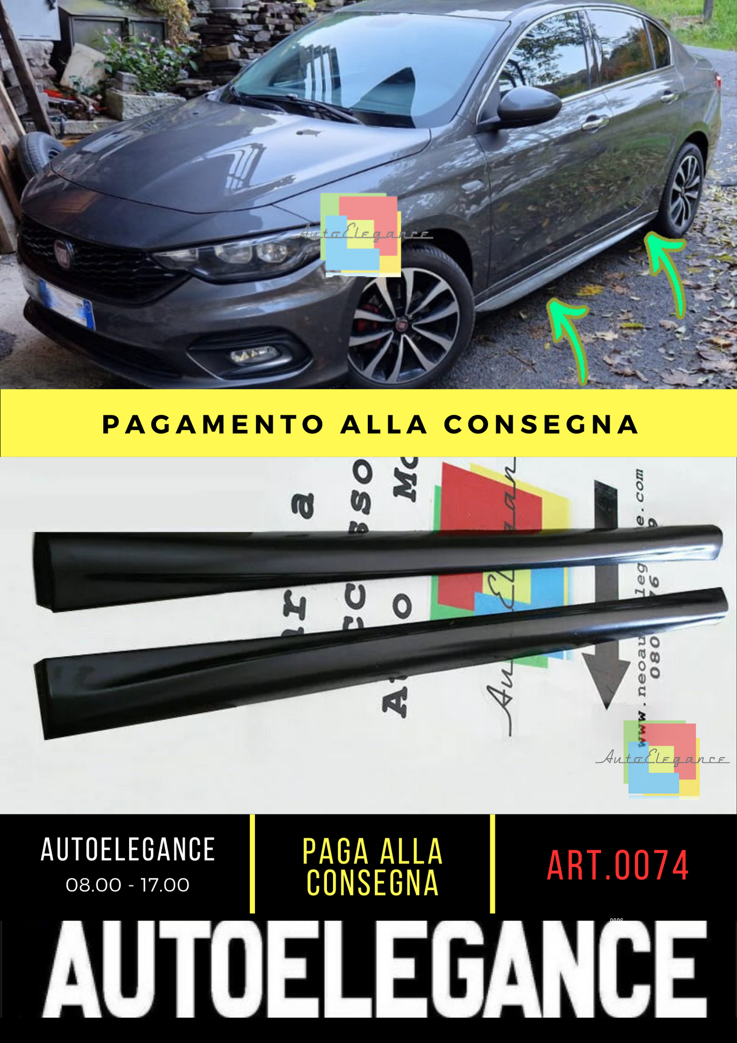 0074⭐MINIGONNE LATERALI PER FIAT TIPO BERLINA SOTTO PORTA SPORTIVE ABS/PLASTIC⭐