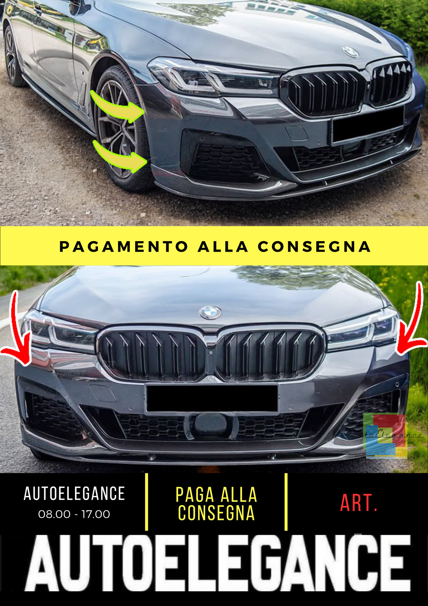 ⭐Sotto paraurti BMW G30 LCI 2020+ - Front Lip M Performance Style, 2 nero lucid⭐