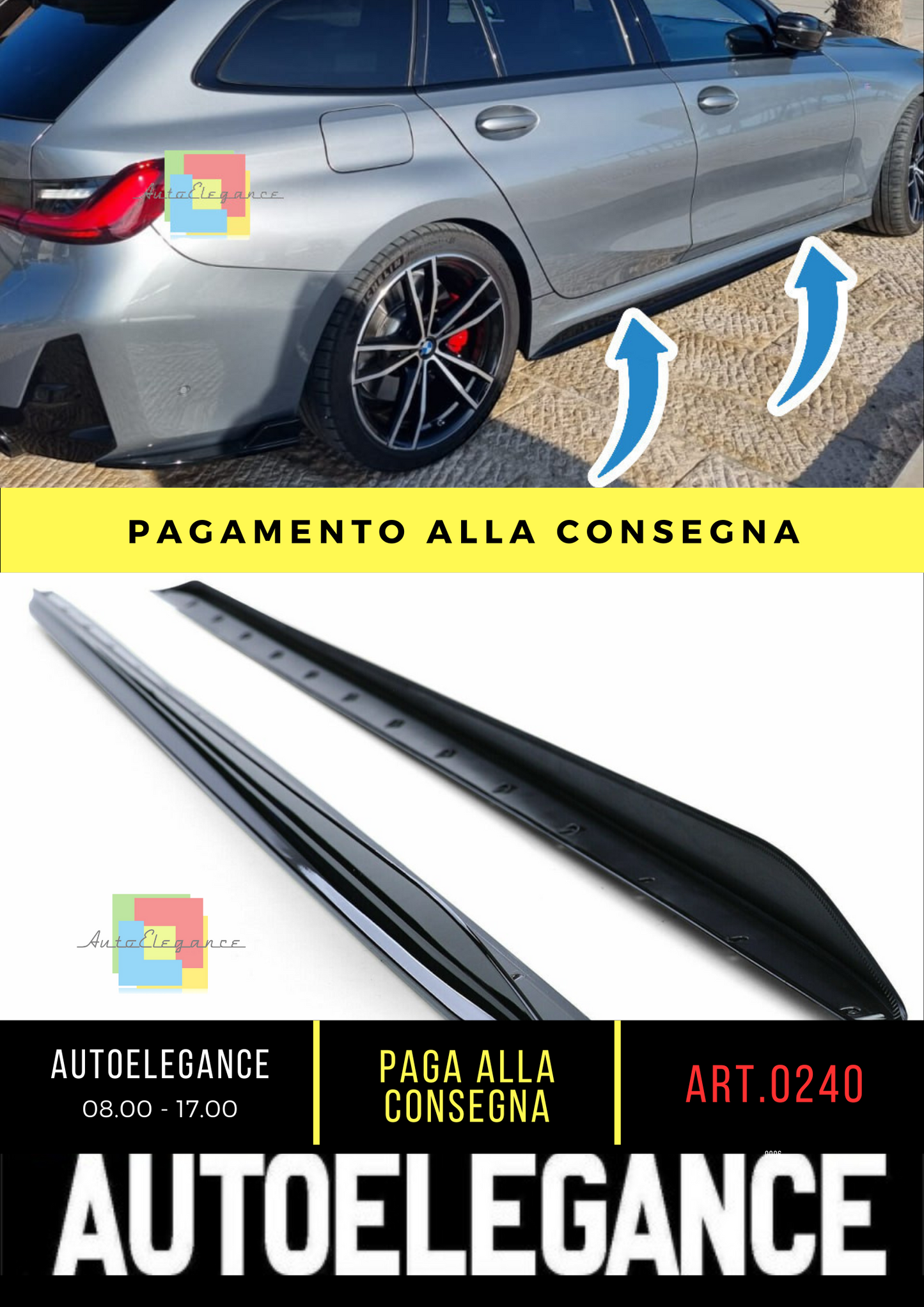 🔥SOTTO MINIGONNE ADATTE PER BMW SERIE 3 G20 NERO LUCIDO ABS🔥