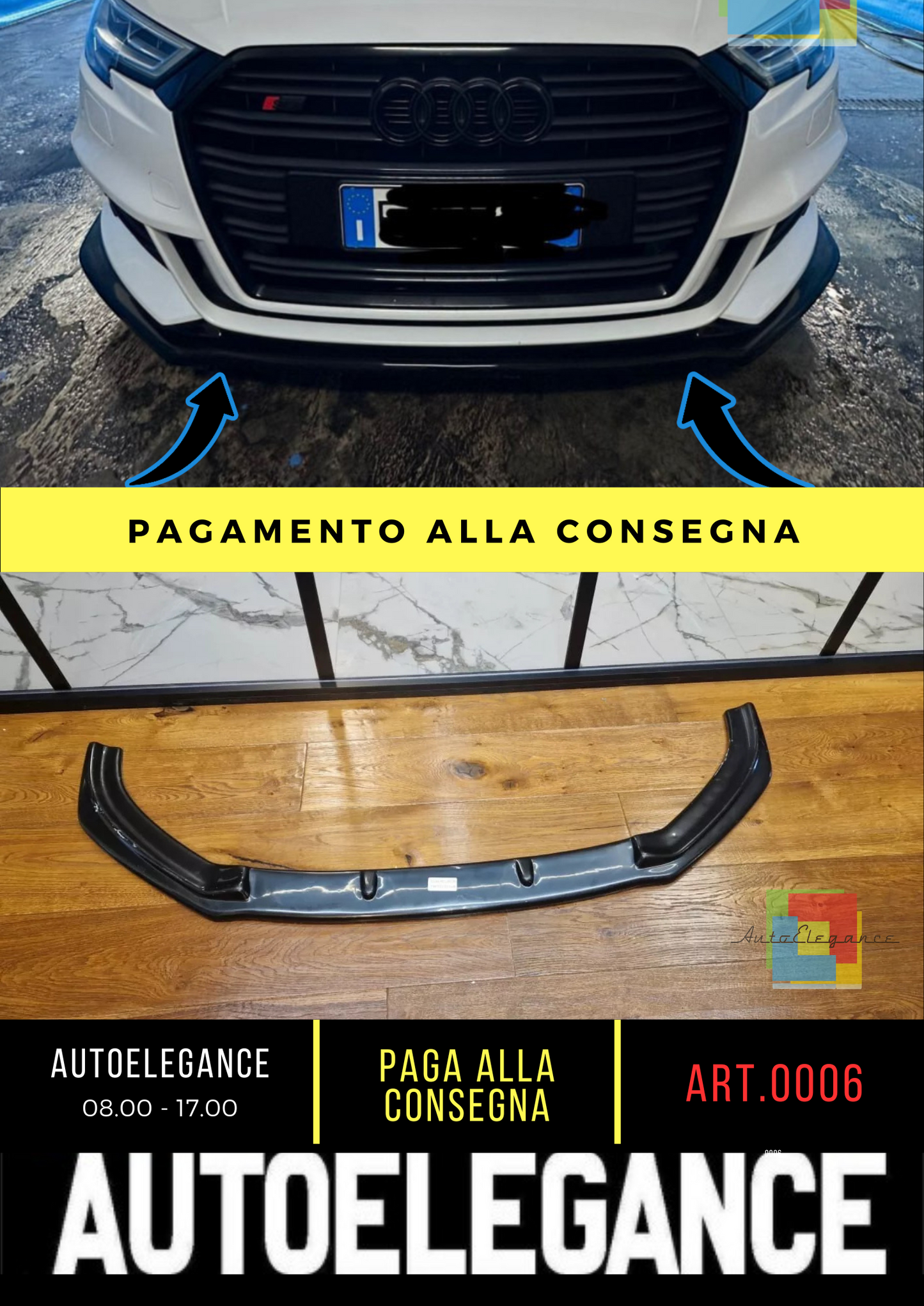 🔥0006 SPLITTER ADATTO PER AUDI A3 8V 2016-2020 S3 S-LINE NERO LUCIDO🔥