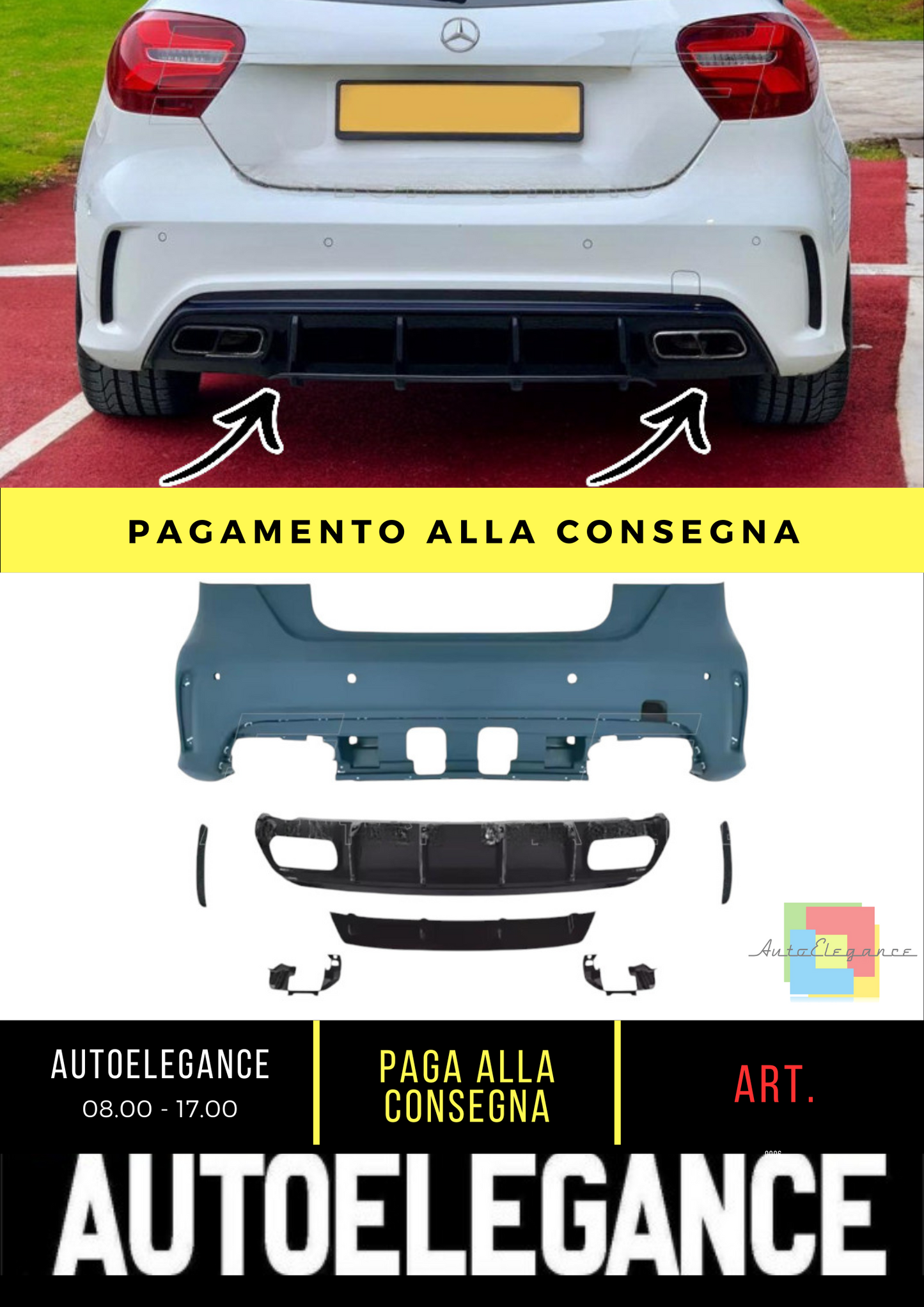 🔥Paraurti posteriore A45 AMG Look per Mercedes Classe A (W176) (2012-2018)🔥