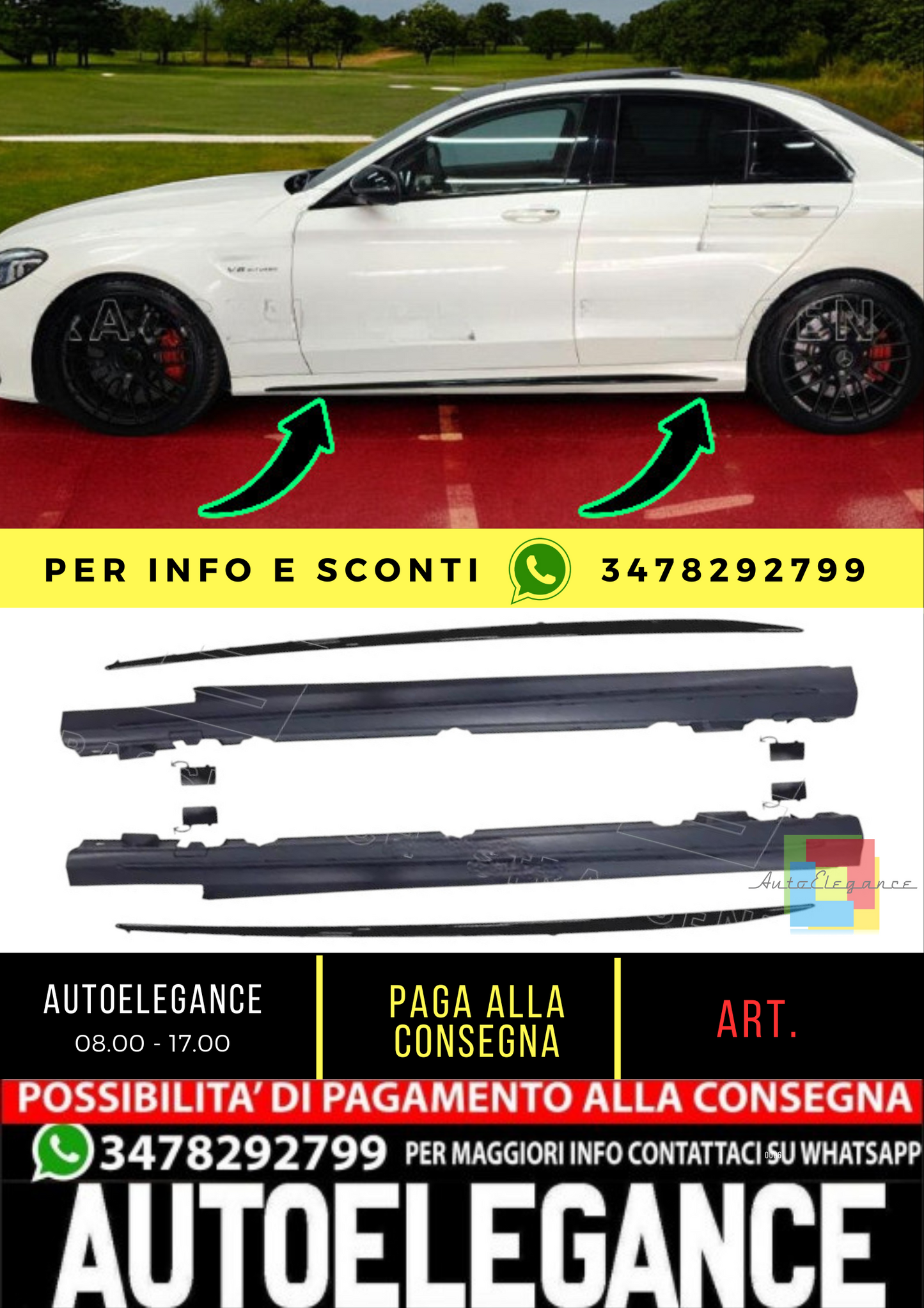 🔥Set minigonne laterali C63 AMG Look per Mercedes Classe C (W205) Berlina Sta🔥