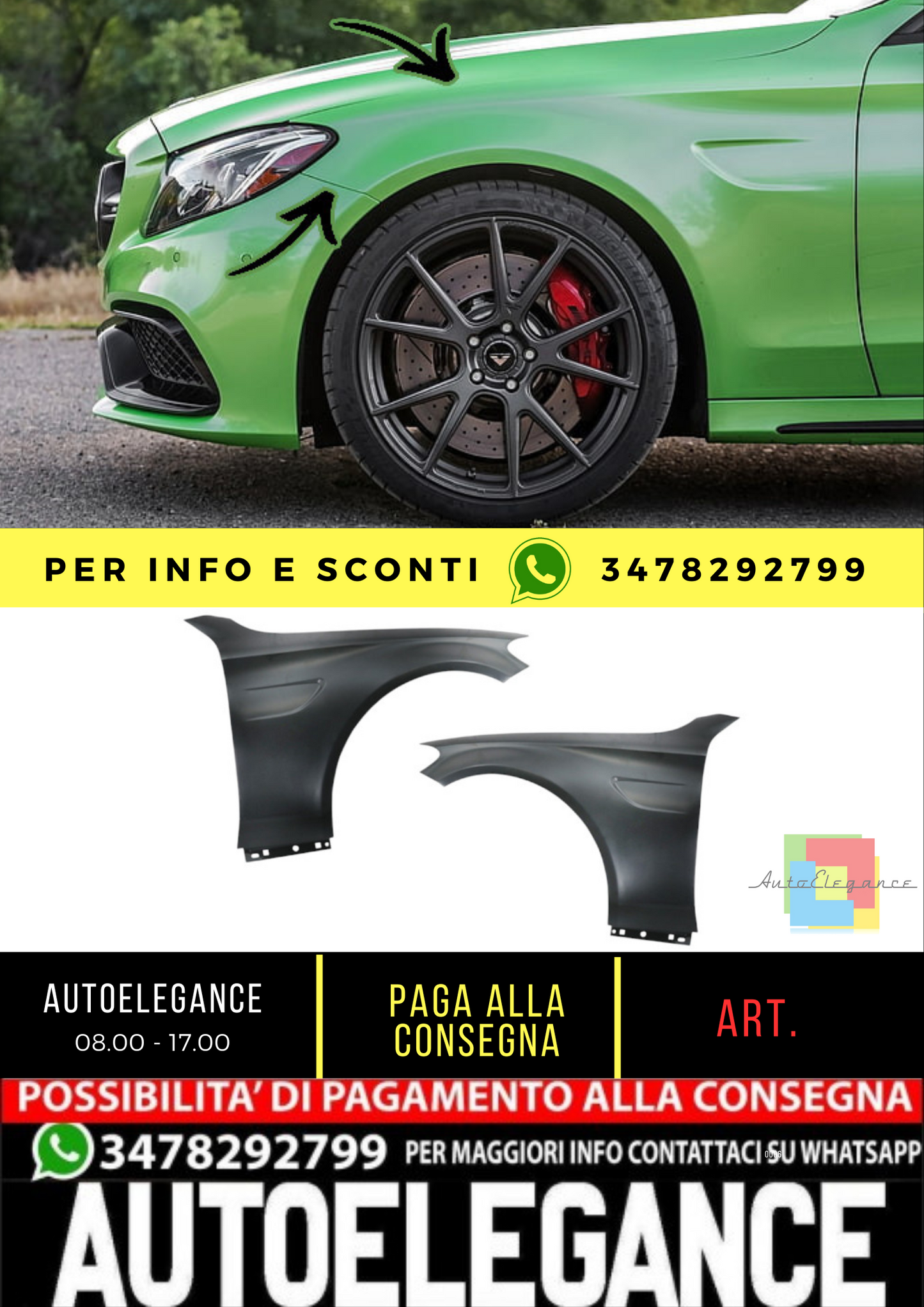 🔥Set parafanghi anteriori acciaio C63 AMG Look per Mercedes Classe C (W205) 🔥