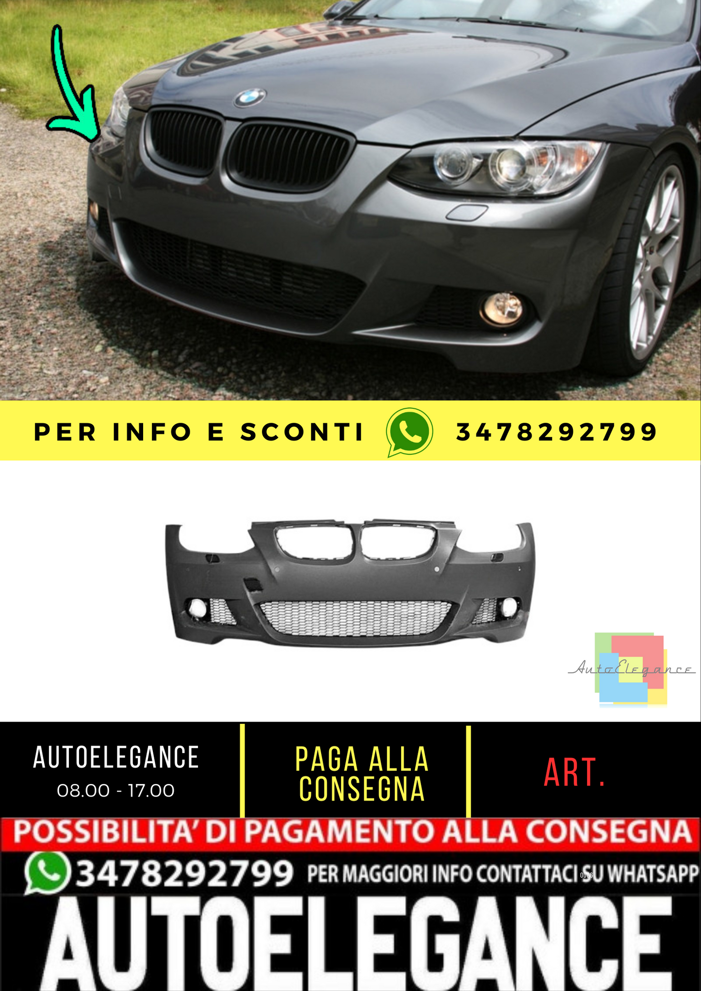 ⭐M-Sport Look Front Bumper with SRA for Bmw 3 (E92) Coupe Cabrio 2006-2010⭐ 