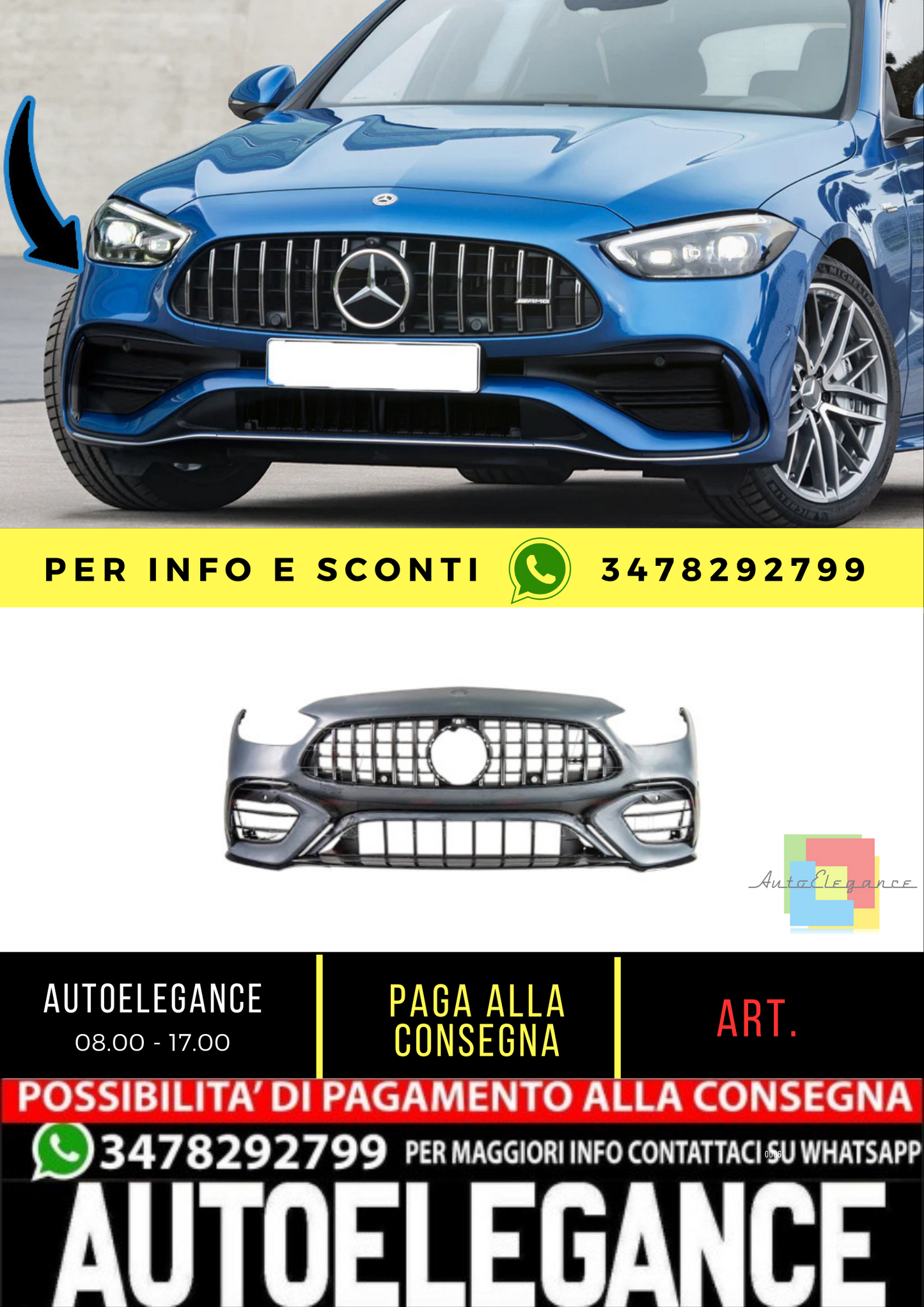 🔥Front bumper C63 AMG Look for Mercedes C-Class (W206) Saloon Station🔥