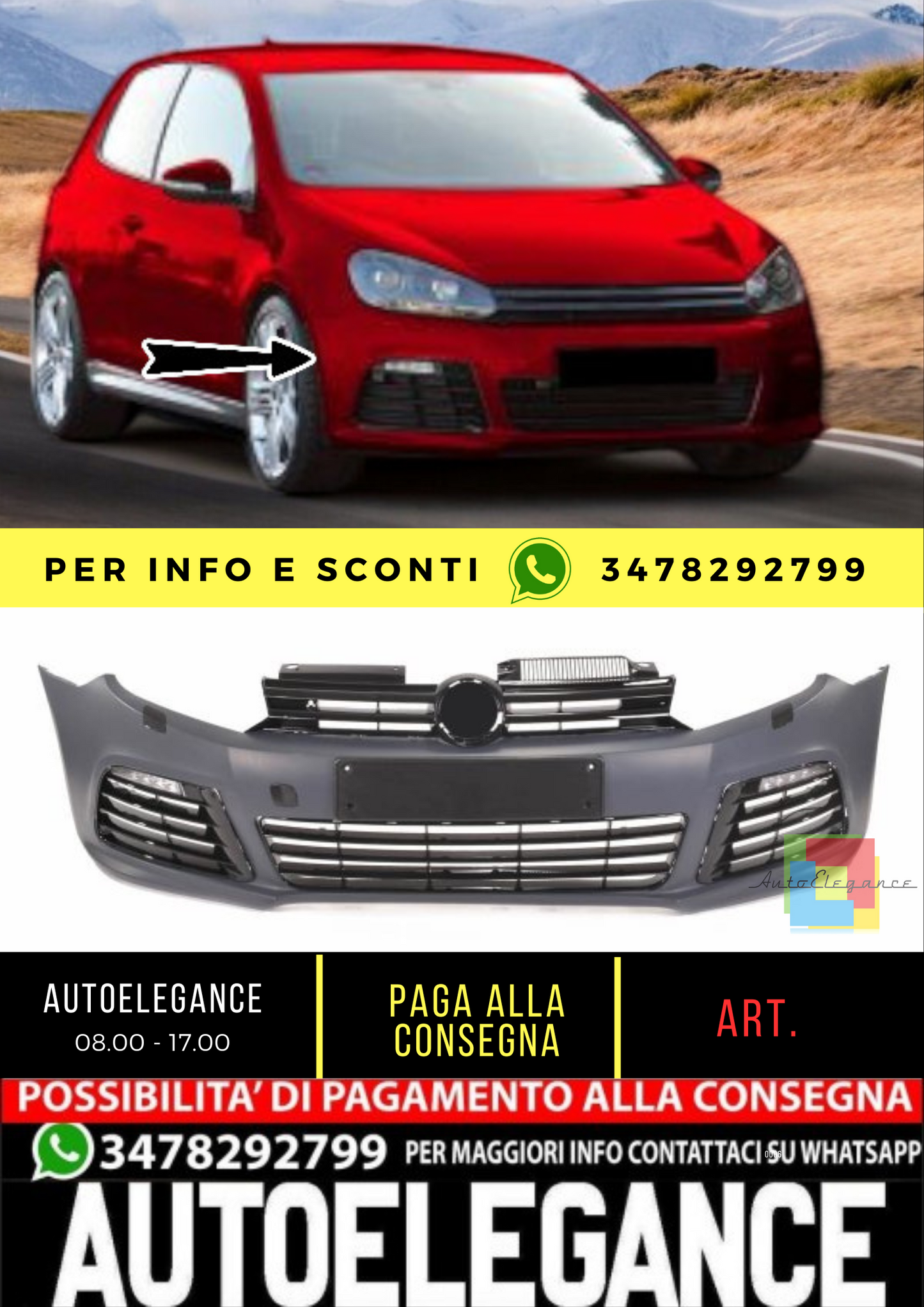 ✨R20 Look Front Bumper with SRA &amp; LED DRL Daytime Running Lights for VW Golf 6 08-14✨ 