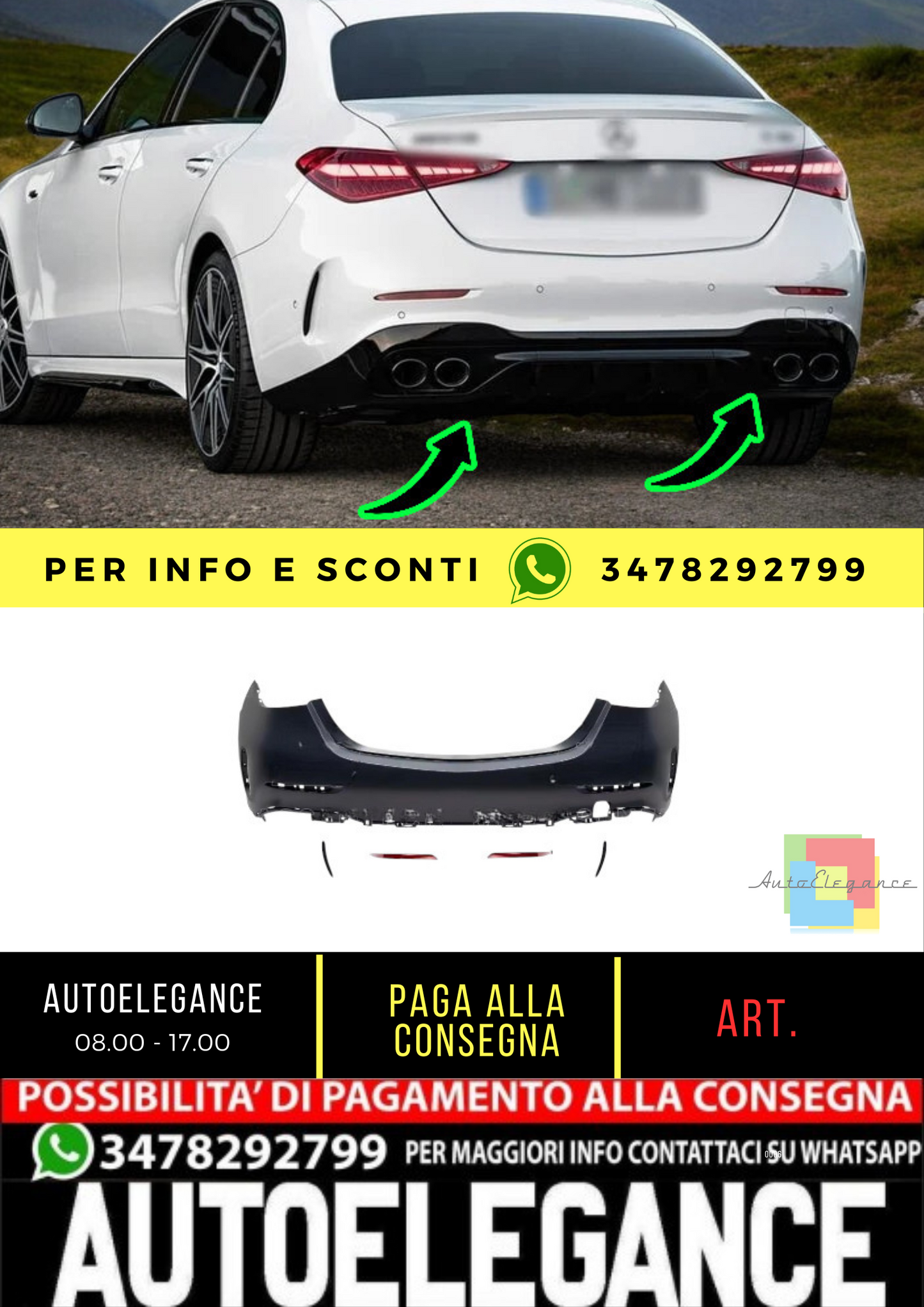 🔥AMG Look Rear Bumper for Mercedes C-Class (W206) Sedan (2021-On)🔥