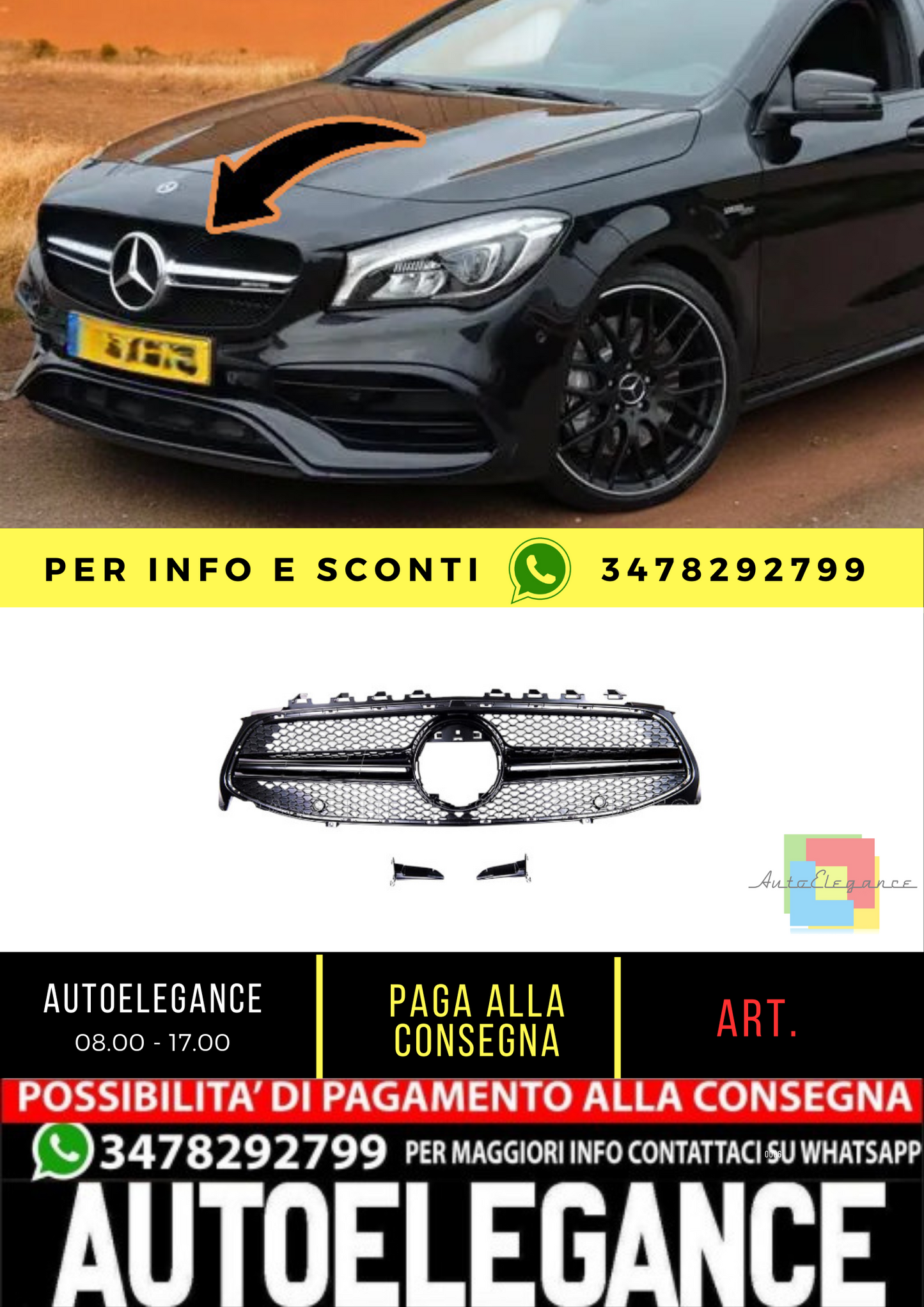⭐Griglia Anteriore CLA35 AMG Look adatto per Mercedes CLA (C118) (2019-On) Nero⭐