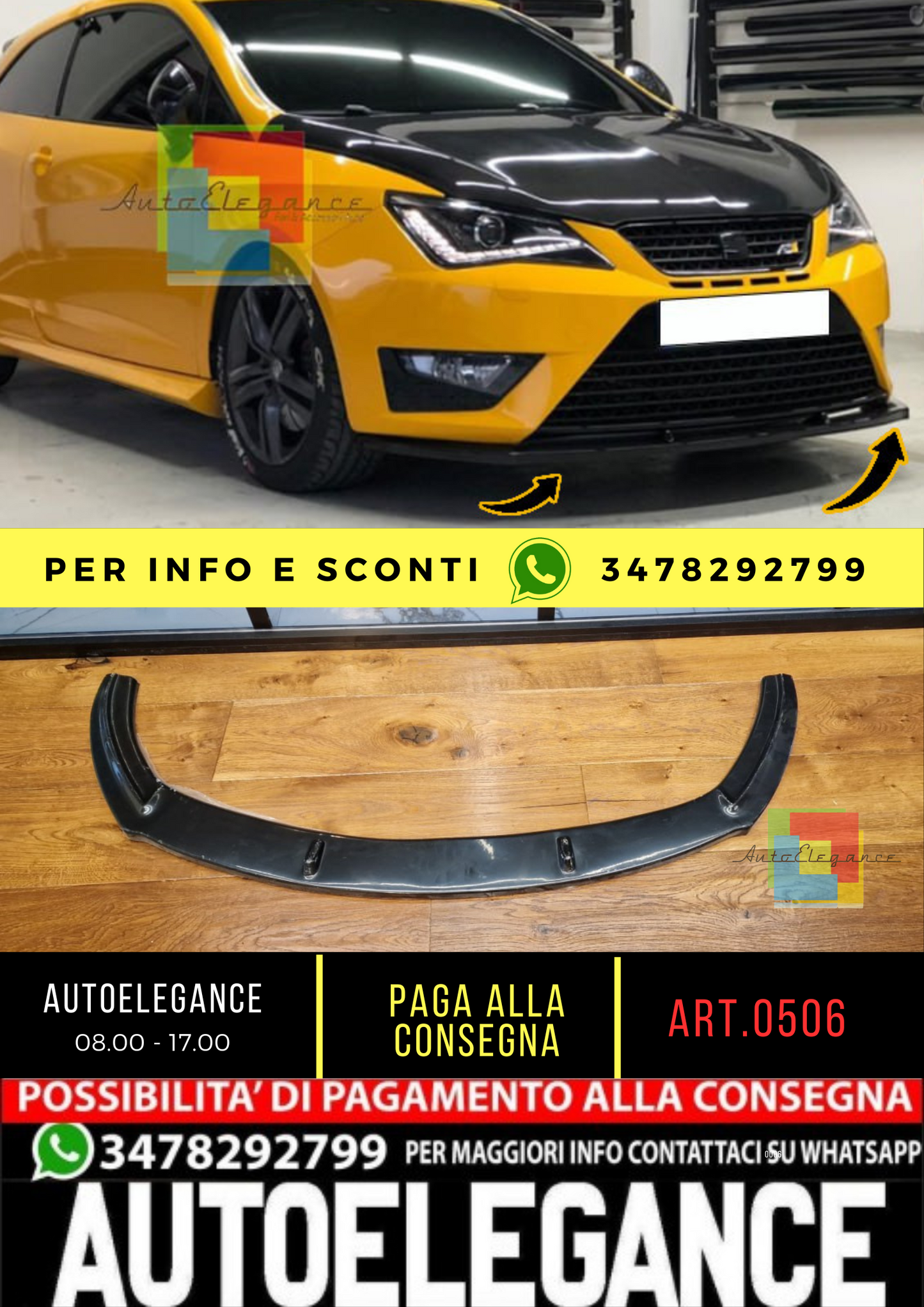 ⭐ 0506 SPLITTER SUITABLE FOR SEAT IBIZA 6J 2008-2017 GLOSSY BLACK⭐ 