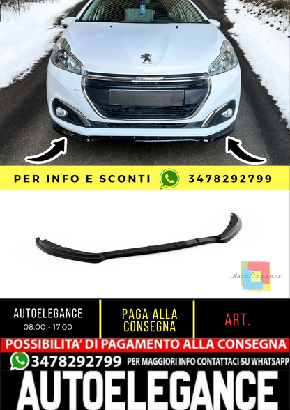 ⭐FRONT SPLITTER SUITABLE FOR PEUGEOT 208 MK1 FACELIFT 15-2019 GLOSSY BLACK ABS⭐ 
