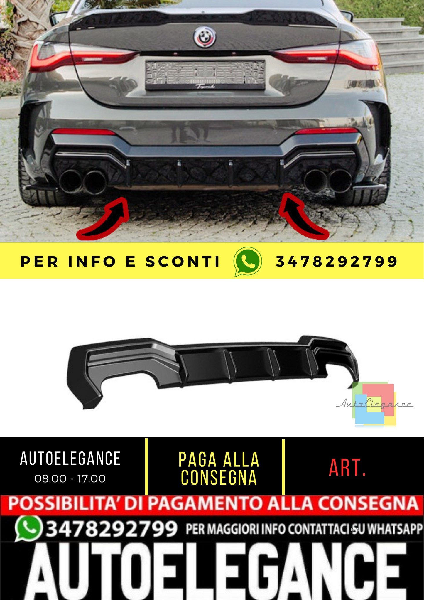 ⭐Diffusore Adatto Per BMW G22 20+Diffuser Rear A Plus M440i M Pack nero lucido ⭐