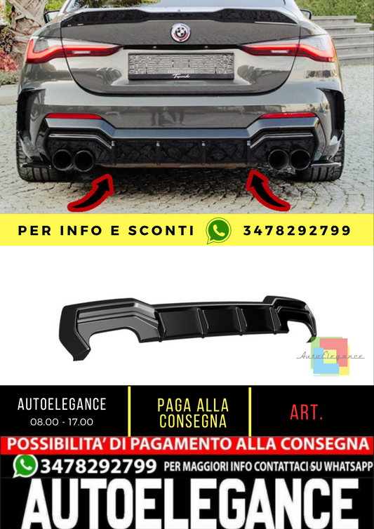⭐Diffusore Adatto Per BMW G22 20+Diffuser Rear A Plus M440i M Pack nero lucido ⭐