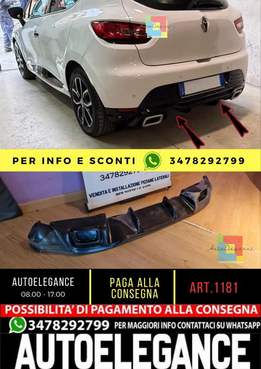 1181🔥RENAULT CLIO 4 IV 12-19 REAR DIFFUSER RS DESIGN ABS GLOSSY BLACK 🔥 