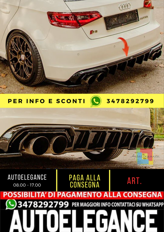 🔥Diffusore Adatto Per Audi A3 S3 RS3 8V HB 2012+  rs3 look NERO LUCIDO🔥
