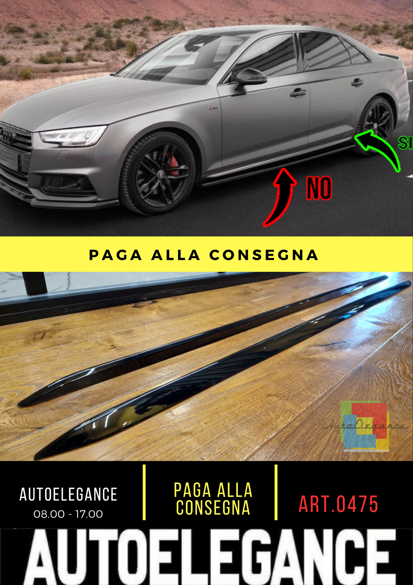 0475🔥Coppia minigonne laterali sline Adatto Per Audi a4 b9 nero lucido 15-19🔥