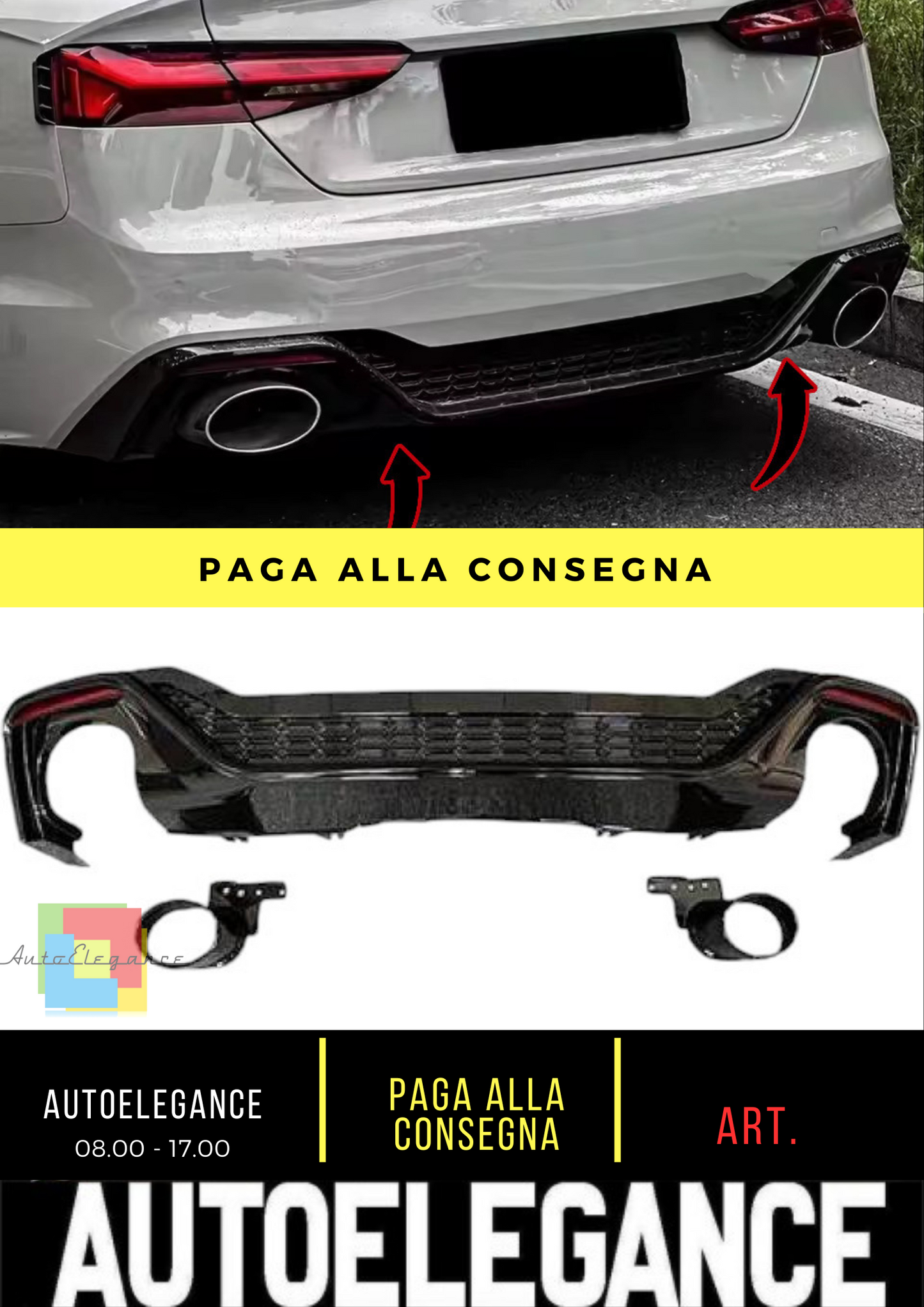 ⭐Diffusore adatto per Audi rs5 a5 f5 2019+ lift coupe + sportback  nero lucido⭐