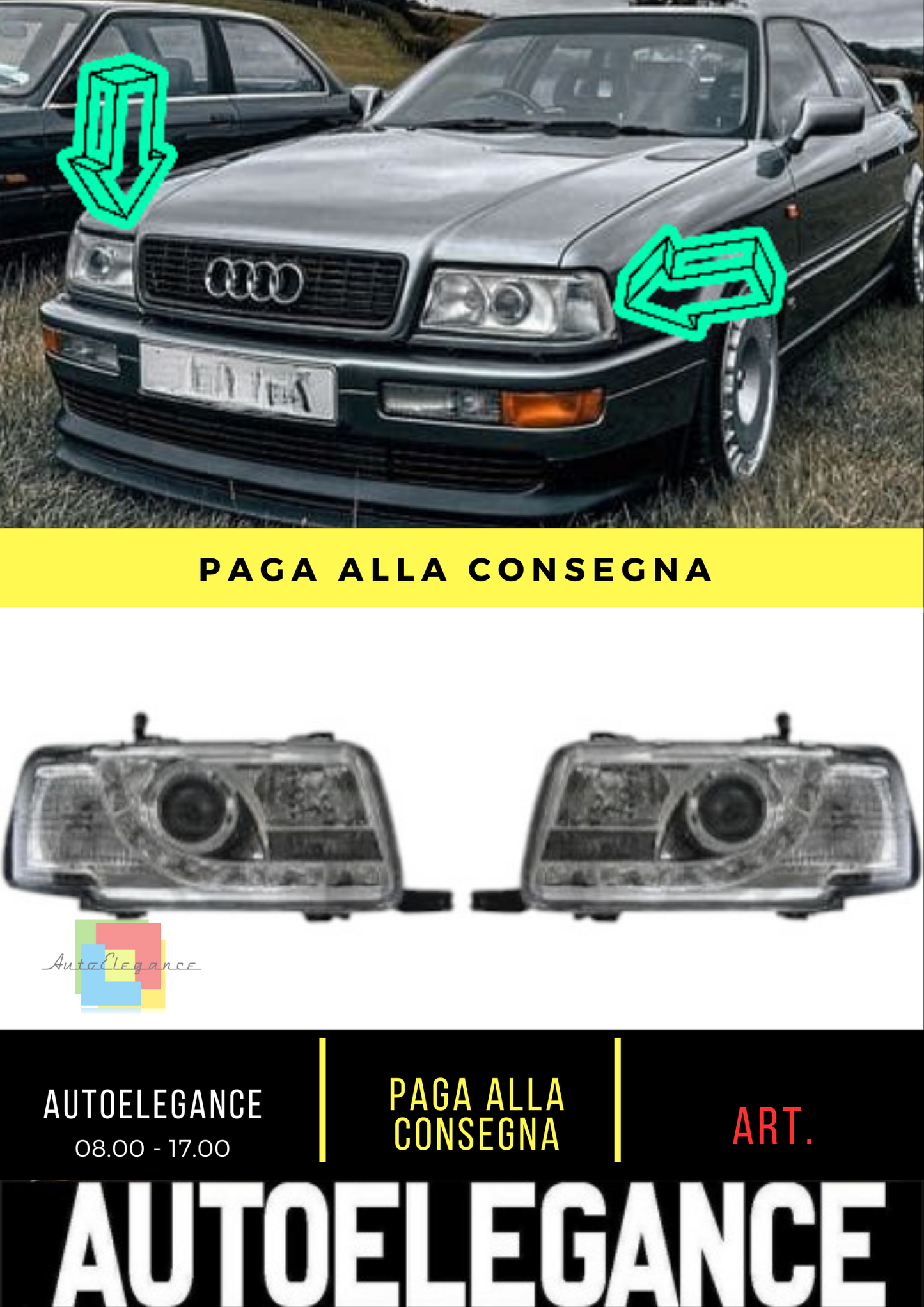 ⭐LED Headlight Set DAYLINE 91-94 CLEAR GLASS CHROME Suitable For Audi 80 B4⭐