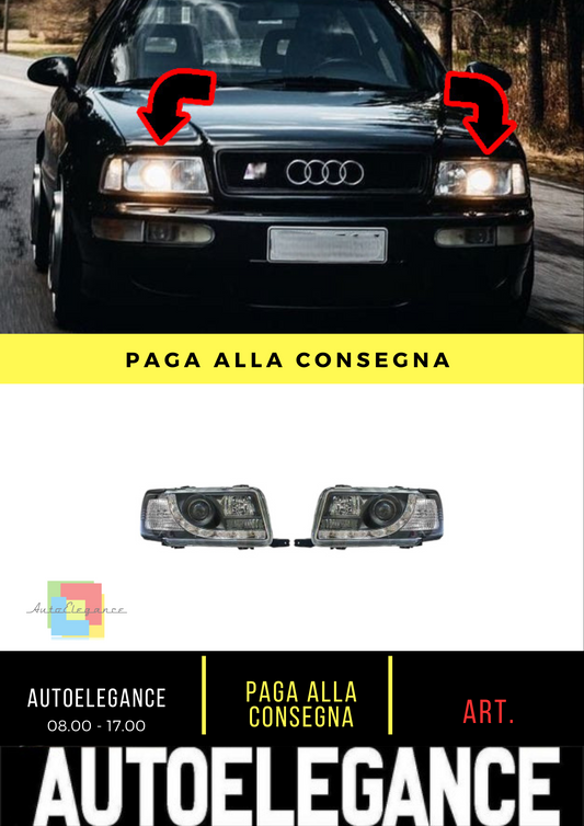 ⭐LED Headlight Set DAYLINE 91-94 CLEAR GLASS BLACK Suitable For Audi 80 B4⭐