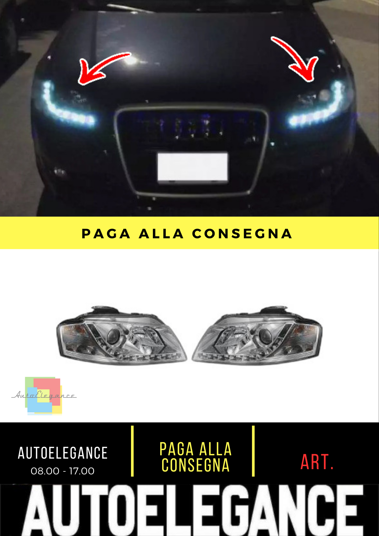 ⭐Set fari Anteriore TRASPARENTE/CROMATO Adatto Per Audi A3 03-08⭐