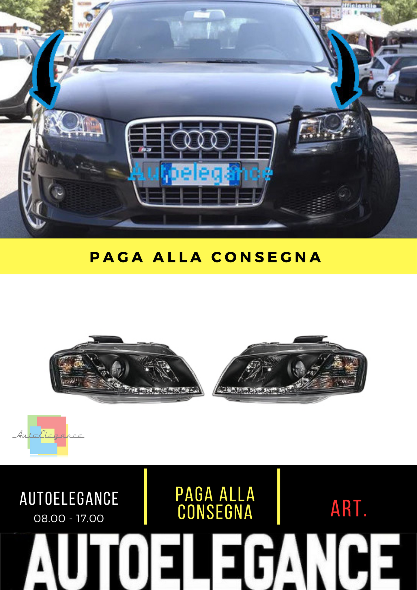 ⭐Set Front Headlights KLARGL. BLACK Suitable For Audi A3 03-08⭐