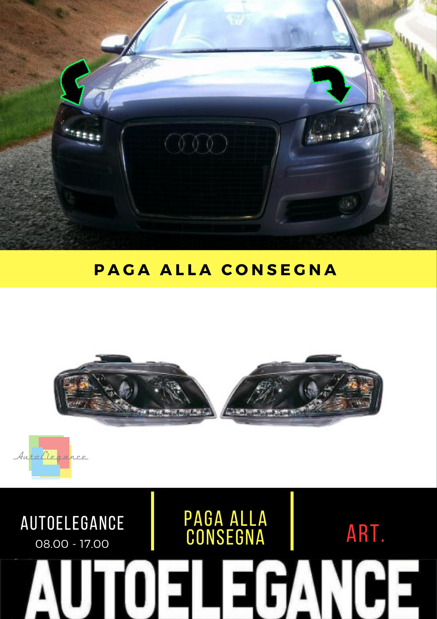⭐Set fari Anteriore TRASPARENTE/NERO Adatto Per Audi A3 03-08 ⭐