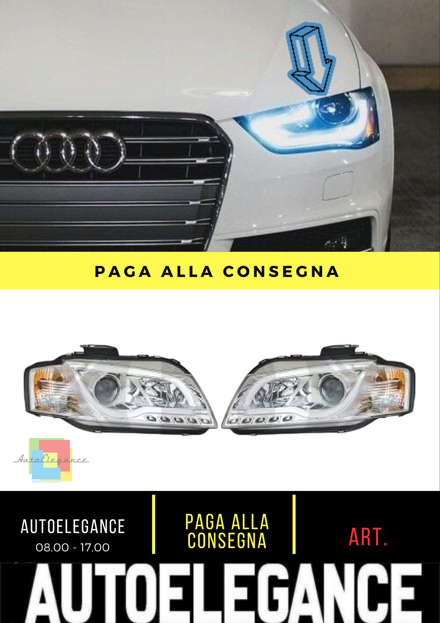 ⭐Set fari VETRO TRASPARENTE/CROMATO Adatto Per Audi A3 03-08 ⭐
