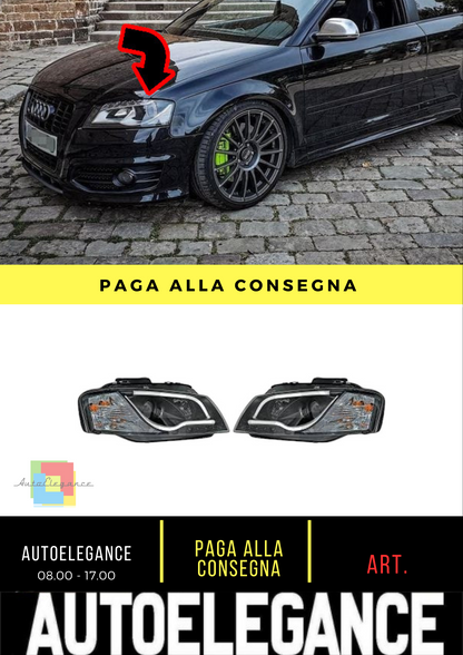 ⭐Set fari VETRO TRASPARENTE/CROMATO Adatto Per Audi A3 03-08 H1/H7 ⭐