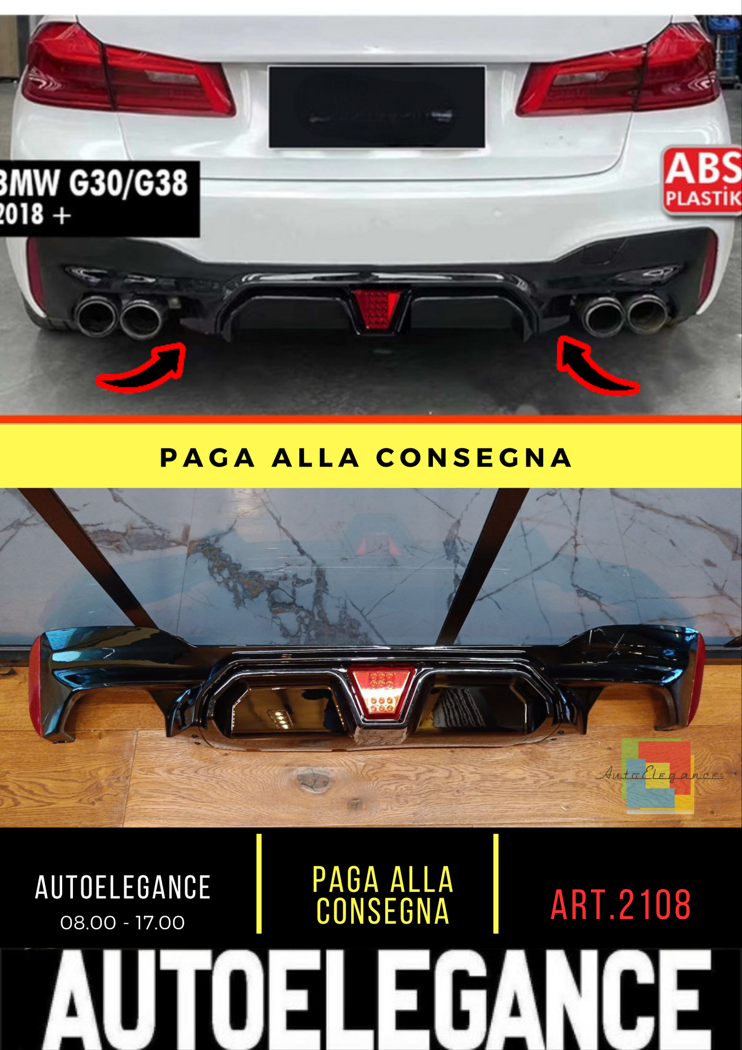 💥2108 DIFFUSORE ADATTO PER BMW SERIE 5 G30 MSPORT NERO LUCIDO G38 LOOK💥
