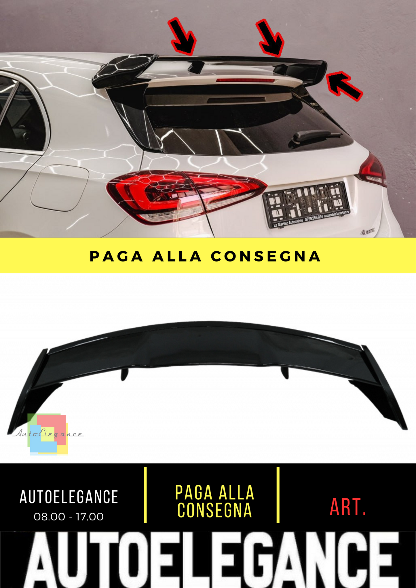 🔥Spoiler adatto per Mercedes Classe A W177 Hatchback SE 18 A45 Design Piano Black🔥