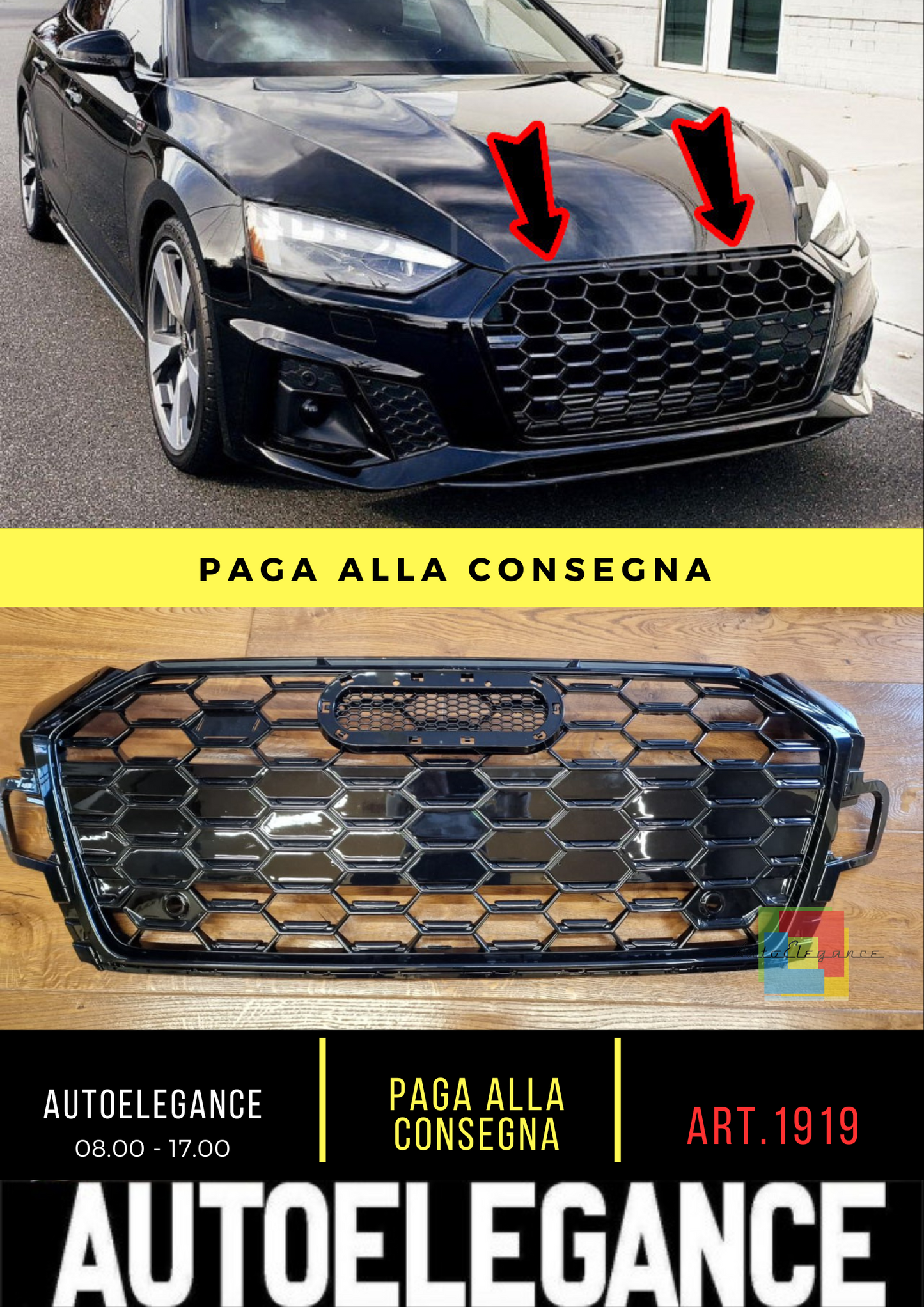 1919⭐GRIGLIA ADATTO PER AUDI A5 F5 2019-2024 LOOK S5 NERO LUCIDO⭐