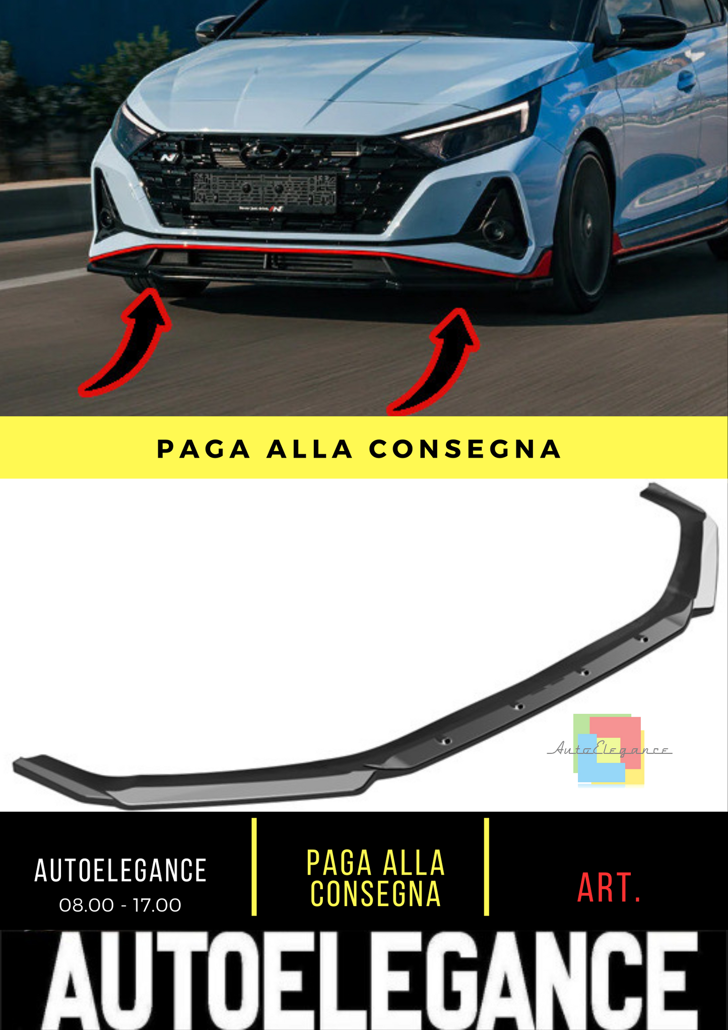 ⭐SPLITTER ANTERIORE ADATTO PER HYUNDAI I20 N Mk3 2020+⭐