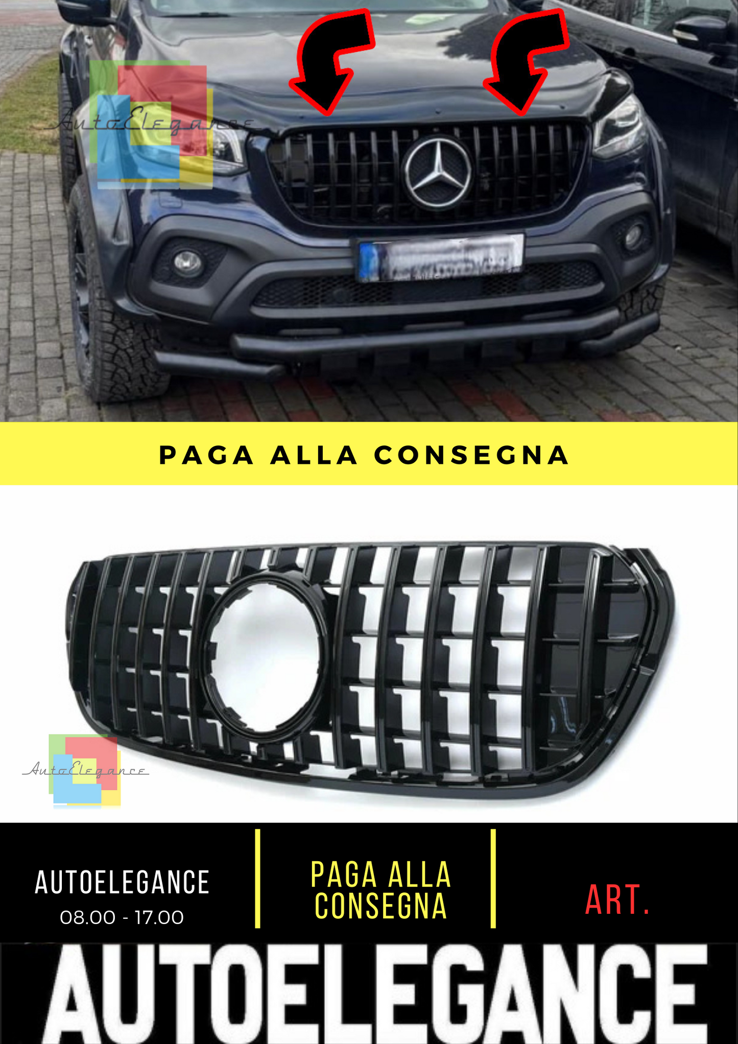 ⭐MERCEDES CLASSE X W470 17+ GRIGLIA ANTERIORE MASCHERINA PROFILI NERI AMG LOOK⭐