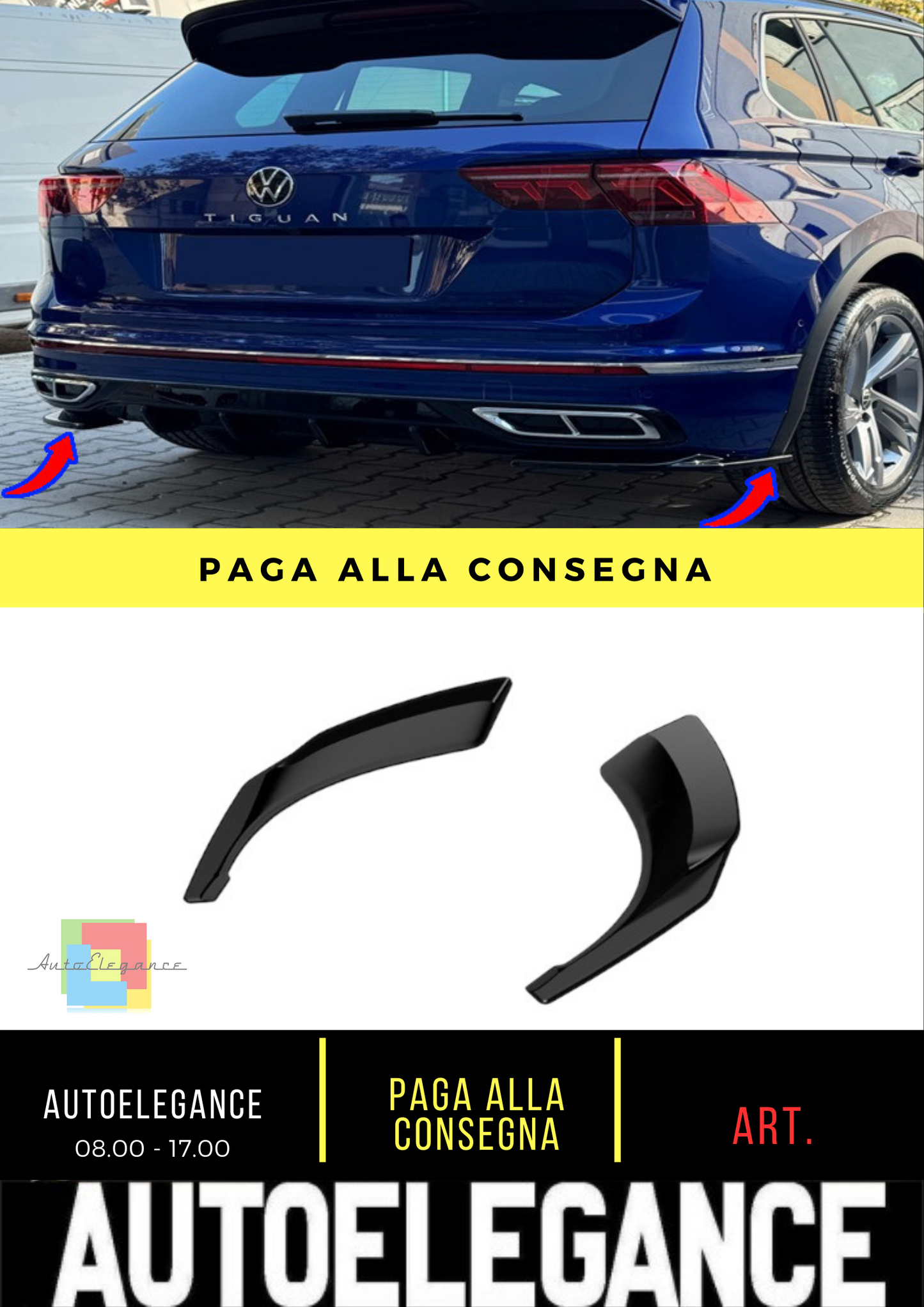 ⭐Splitter laterali posteriori 2pc ADATTO PER VW Tiguan R-Line Mk2 Facelift20-24⭐