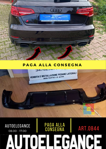 🔥0844 DIFFUSORE ADATTO PER AUDI A3 8V LIFT 16-20 SLINE LOOK RS3 NERO LUCIDO 🔥