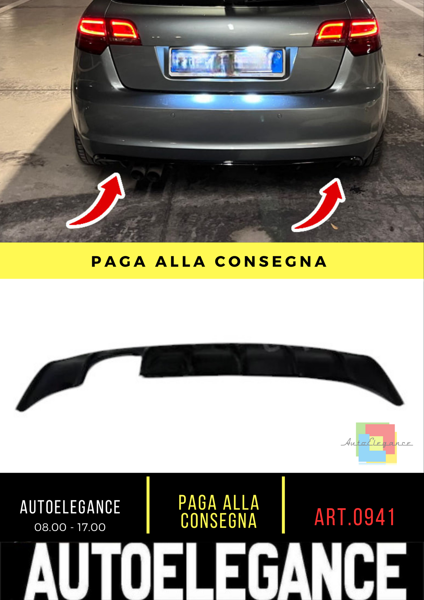 ⭐0941 AUDI A3 8P 2008-2012 ATTACCO POSTERIORE DIFFUSORE POSTERIORE SPOILER⭐