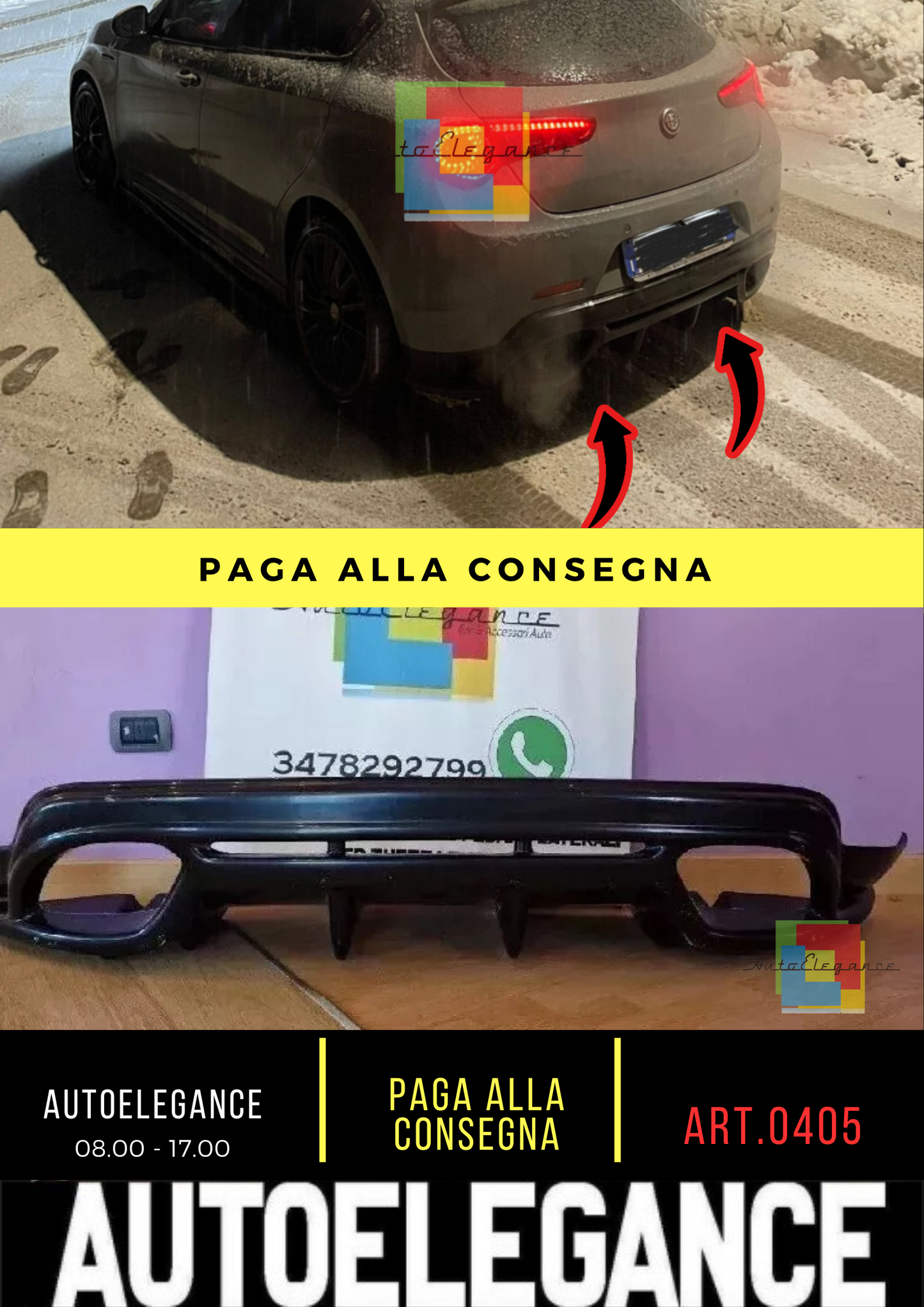 🔥0405 DIFFUSORE POSTERIORE ADATTO PER ALFA ROMEO GIULIETTA NERO LUCIDO🔥