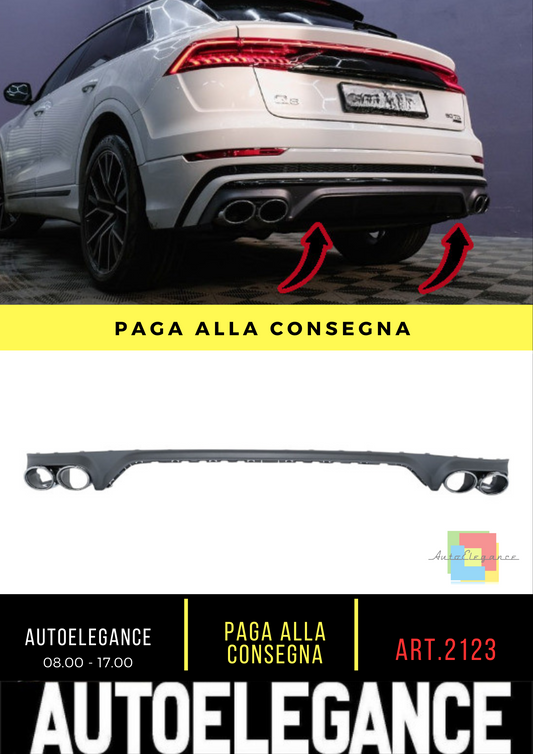 2123⭐DIFFUSER AUDI Q8 18+ S-LINE LOOK SQ8 SATIN GREY + CHROME TERMINALS⭐