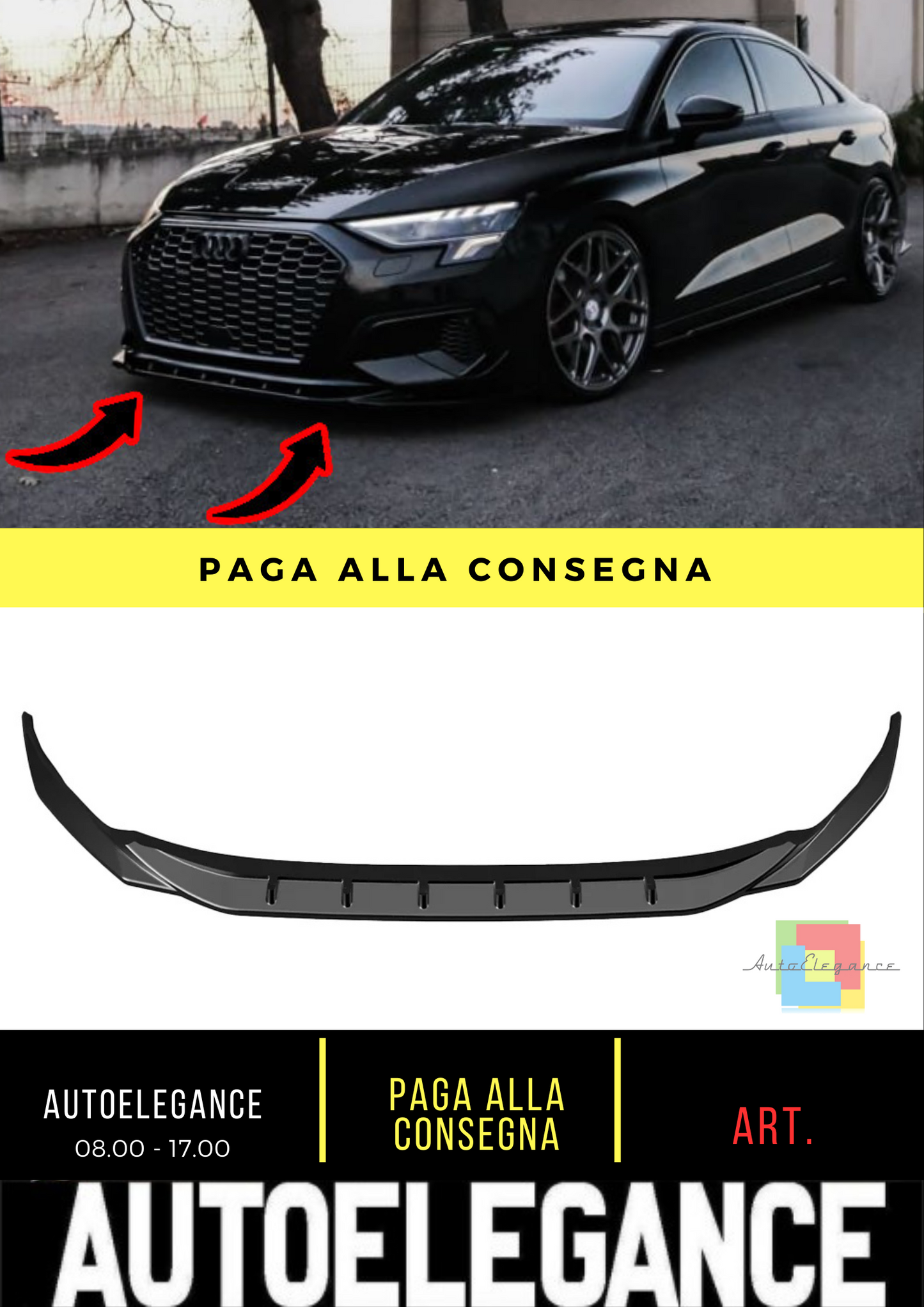 💎Splitter anteriore Adatto Per AUDI A3 8Y Berlina/Sportback 20-24💎