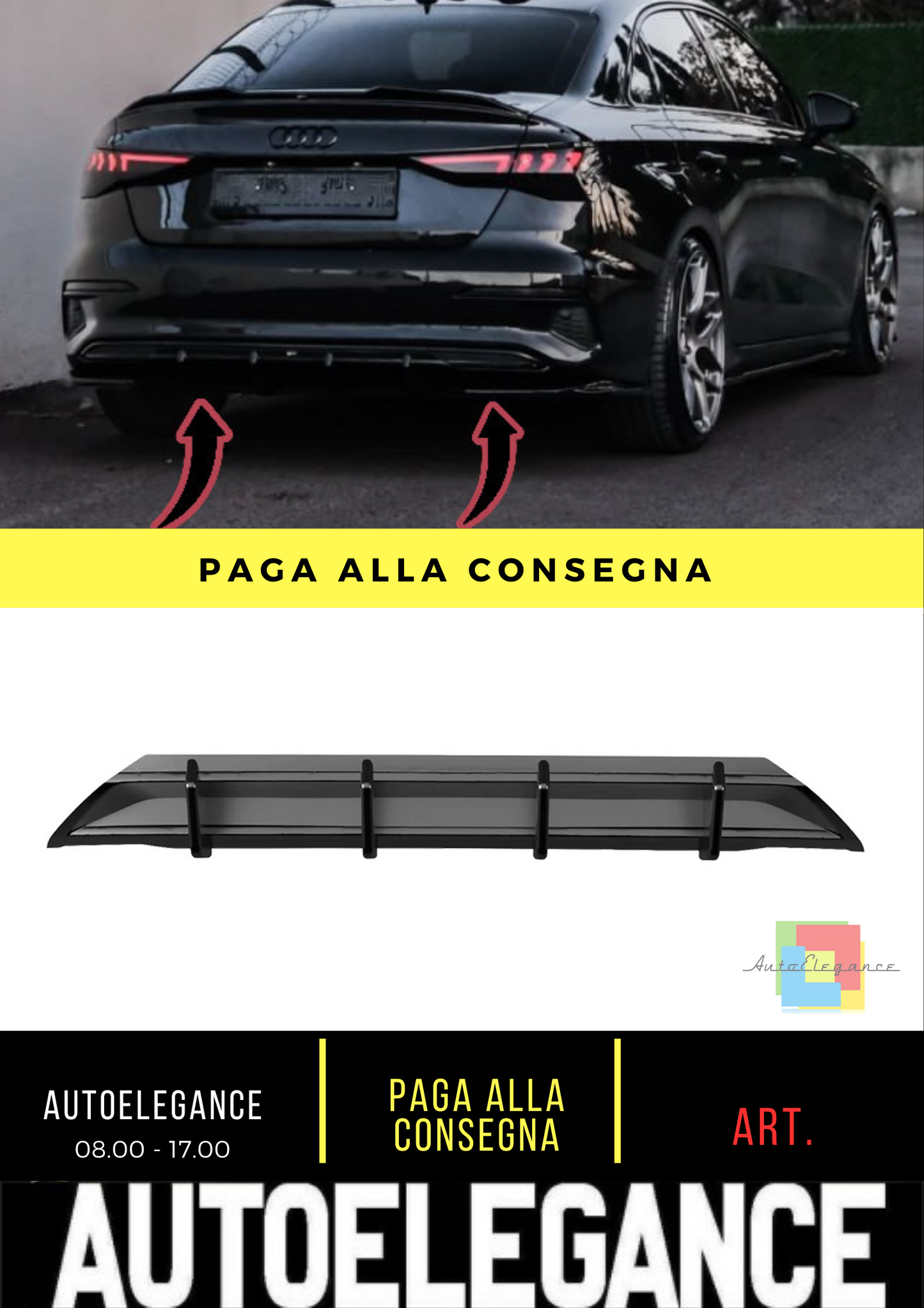 💎Diffusore posteriore Adatto Per AUDI A3 8Y Berlina/Sportback 20-24💎