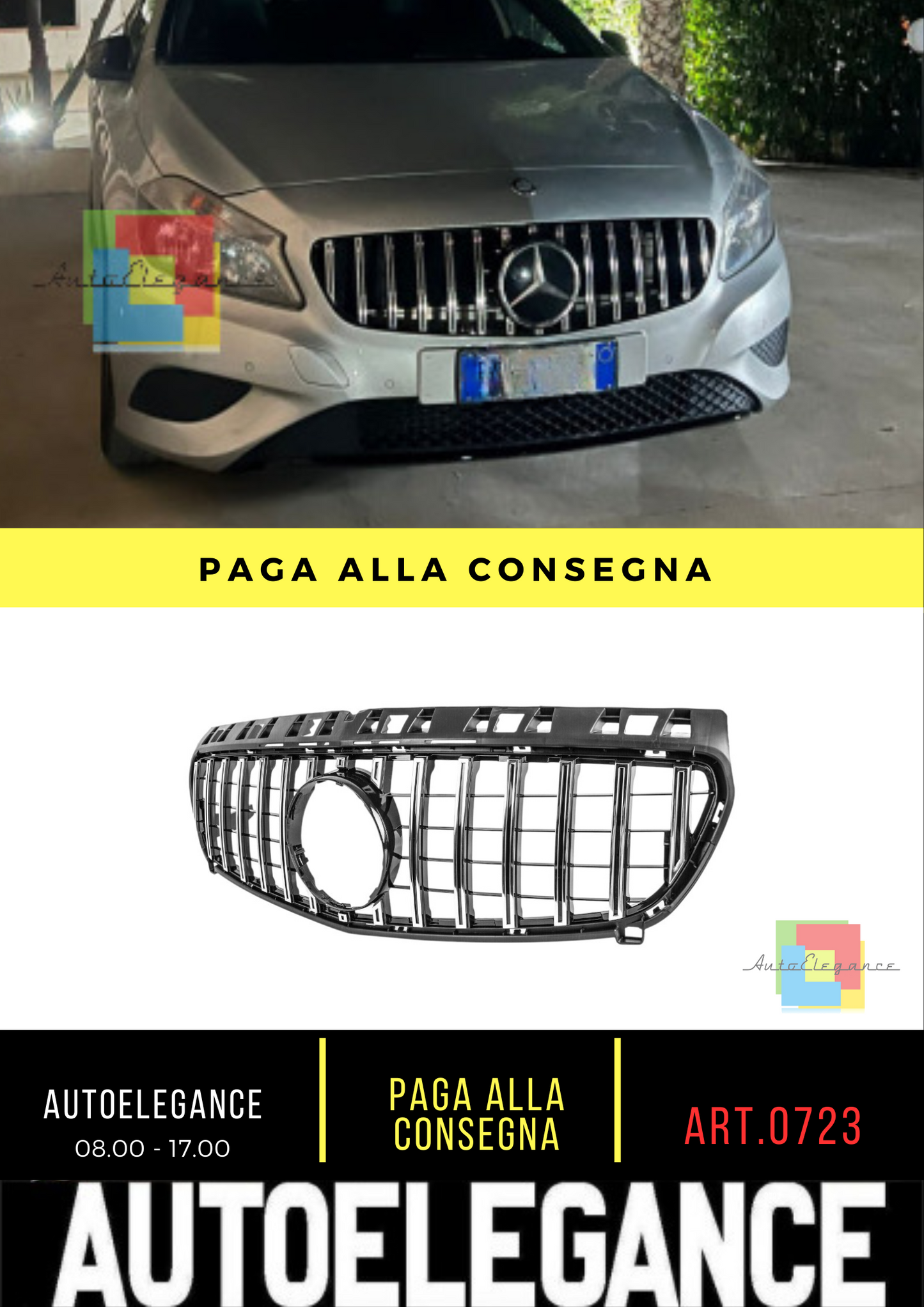 0723🔥GRIGLIA ADATTA PER MERCEDES-BENZ CLASSE A W176 12-15 CROMATA LOOK SPORT🔥