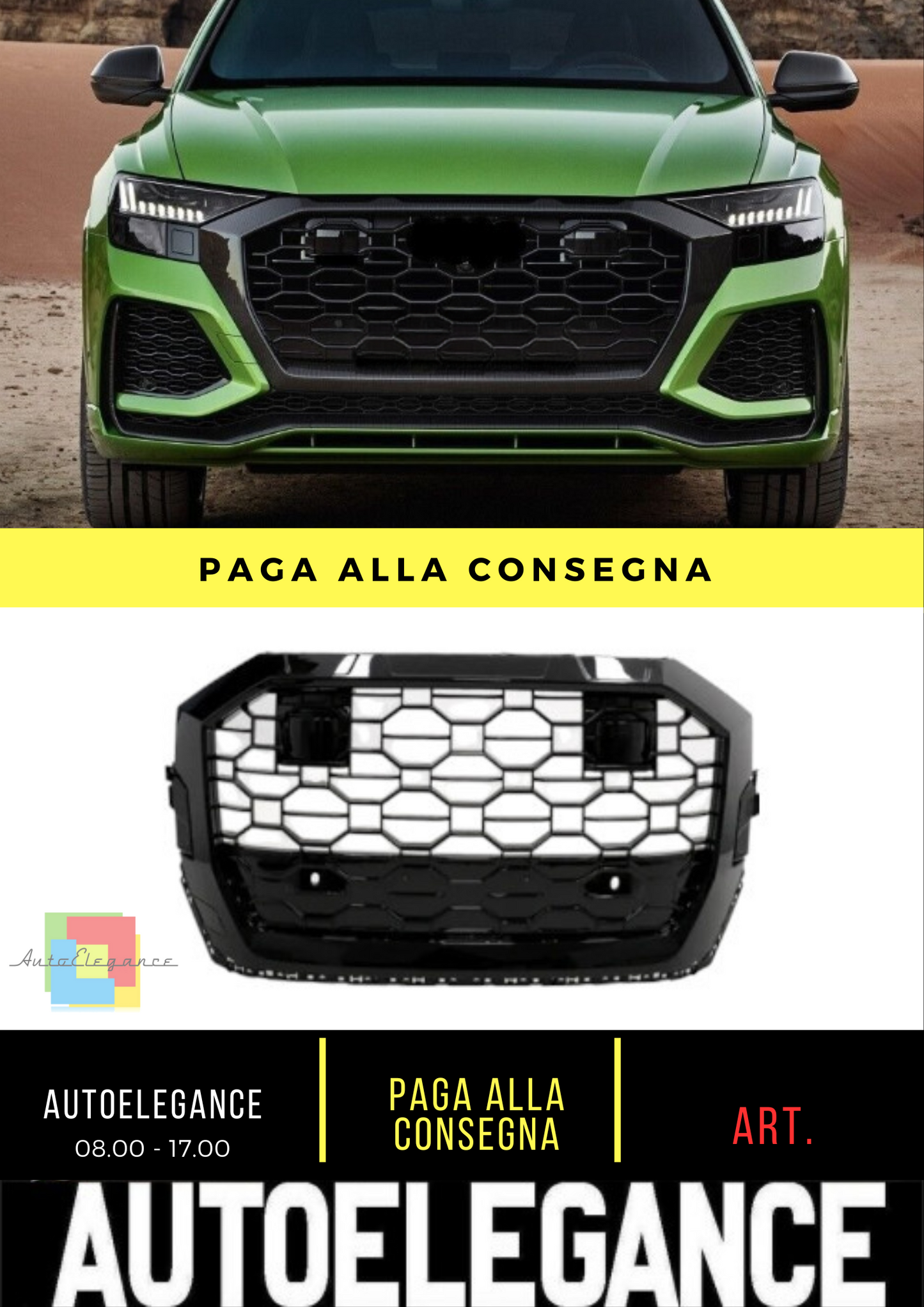 💎GRIGLIA ANTERIORE ADATTO PER AUDI Q8 2018+ DESIGN SPORTIVO PIANOFORTE NERO💎