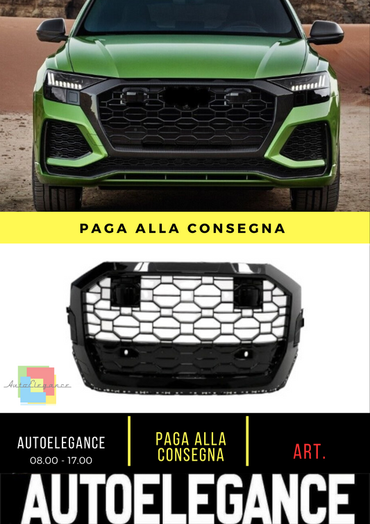 💎GRIGLIA ANTERIORE ADATTO PER AUDI Q8 2018+ DESIGN SPORTIVO PIANOFORTE NERO💎