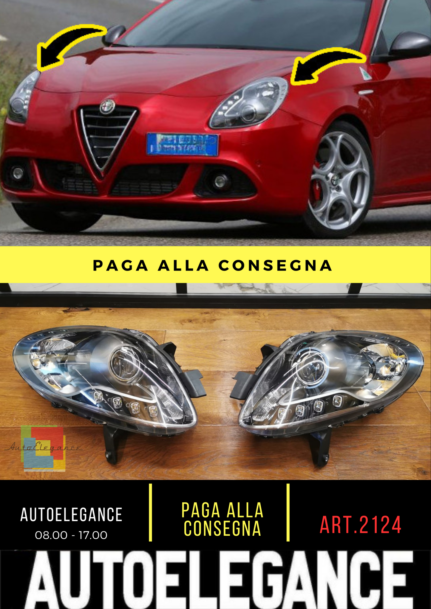 2124✨FARI ANTERIORI LED ADATTO PER ALFA ROMEO GIULIETTA 10+ NERI CON LENTICOLAR✨