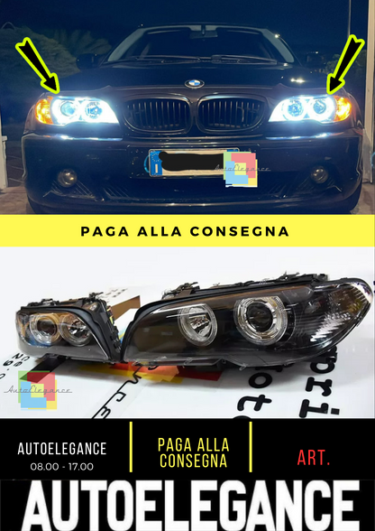 🔥 Coppia Fari adatto per BMW SERIE 3 E46 COUPE ANGEL EYES LED 2003-2006🔥