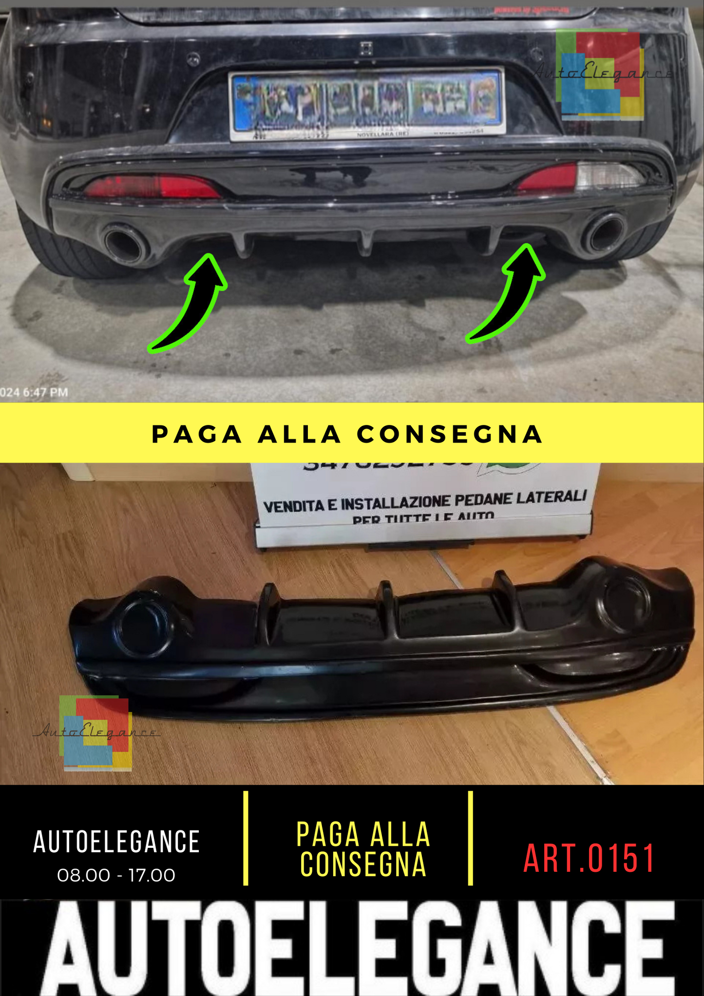 0151🔥DIFFUSORE ALFA ROMEO MITO 2008+ SOTTO PARAURTI POSTERIORE DAM NERO🔥