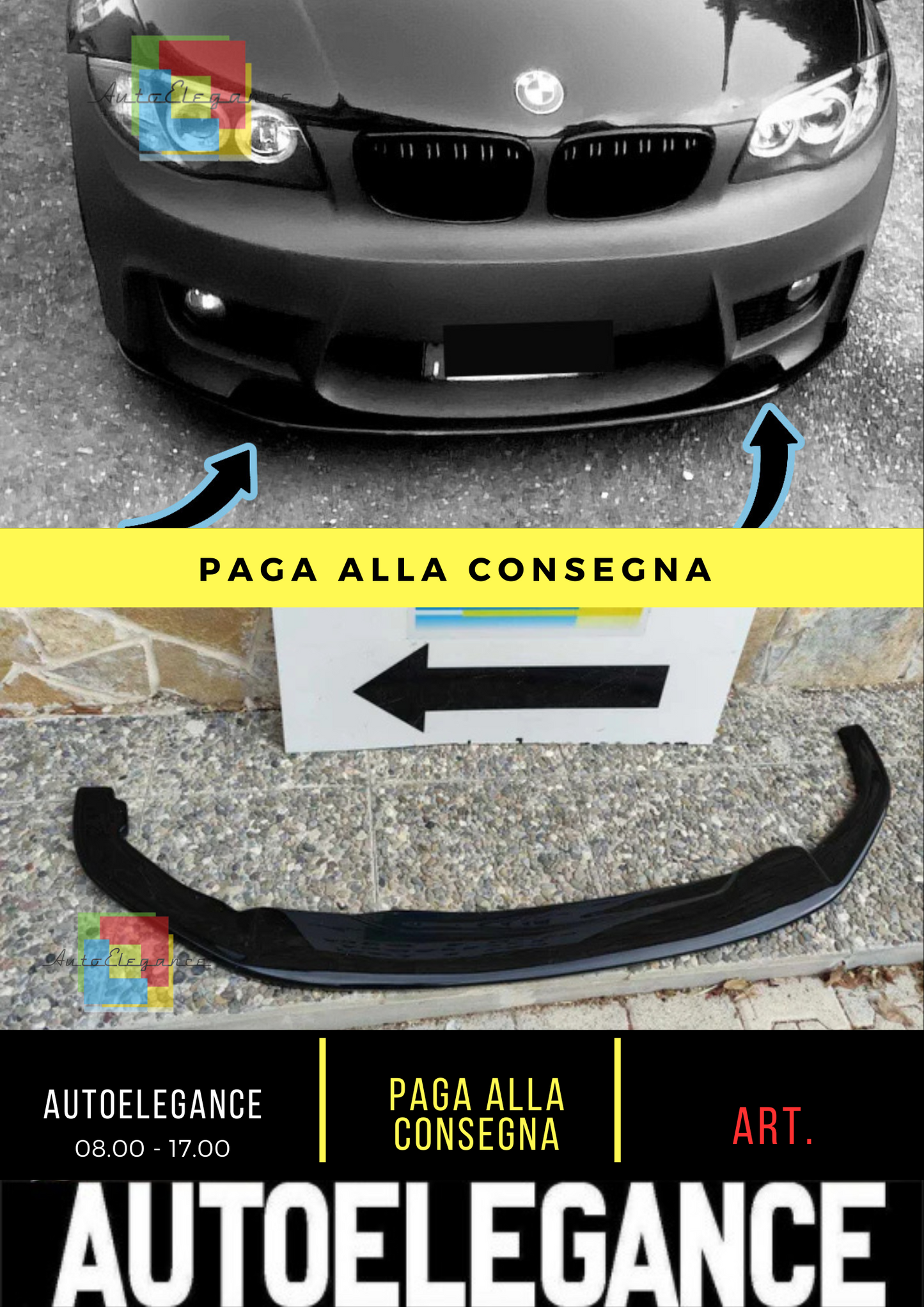 ❄️BMW SERIE 1 E81 E87 E82 E88 M1 SPLITTER PARAURTI ANTERIORE NERO LUCIDO LAMA❄️