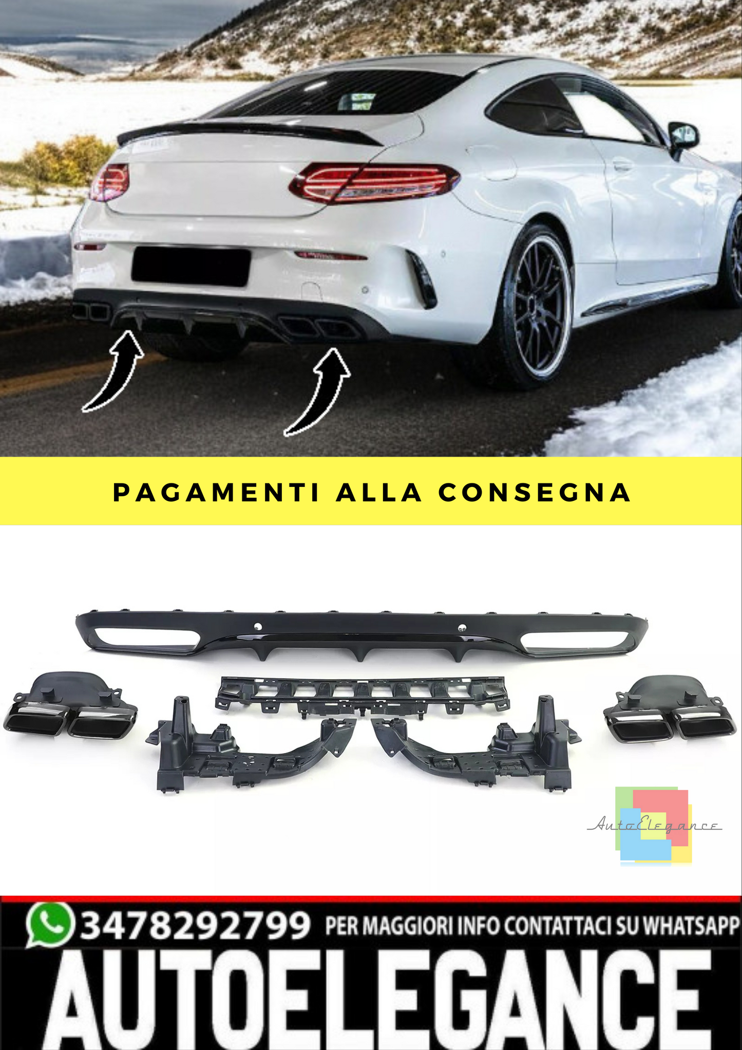 🔥Sport Rear Diffuser with Exhaust Tips for Mercedes C C205 🔥