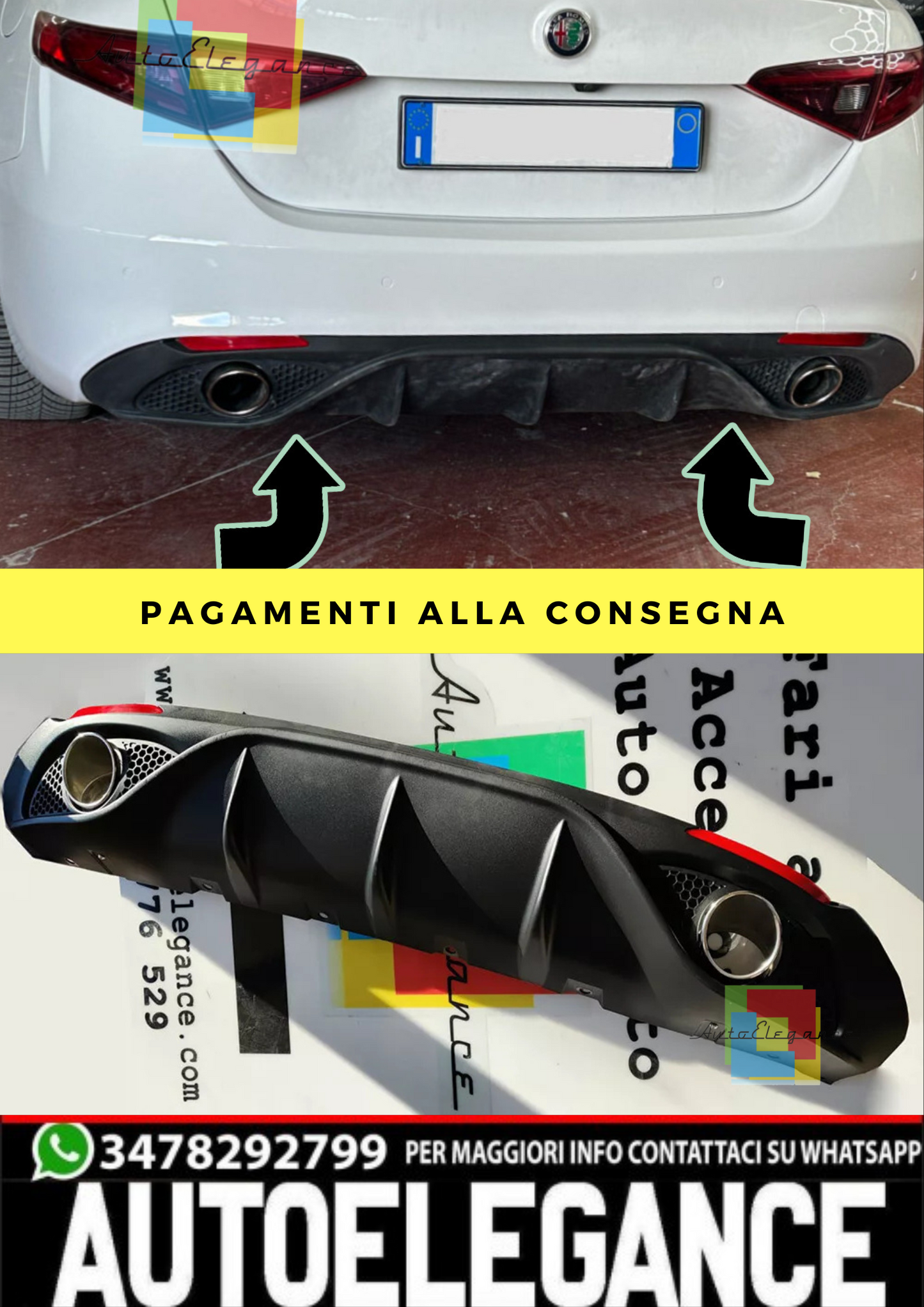 0222🔥SOTTO PARAURTI ALFA ROMEO GIULIA DIFFUSORE CON TERMINALI SINGOLI ABS🔥
