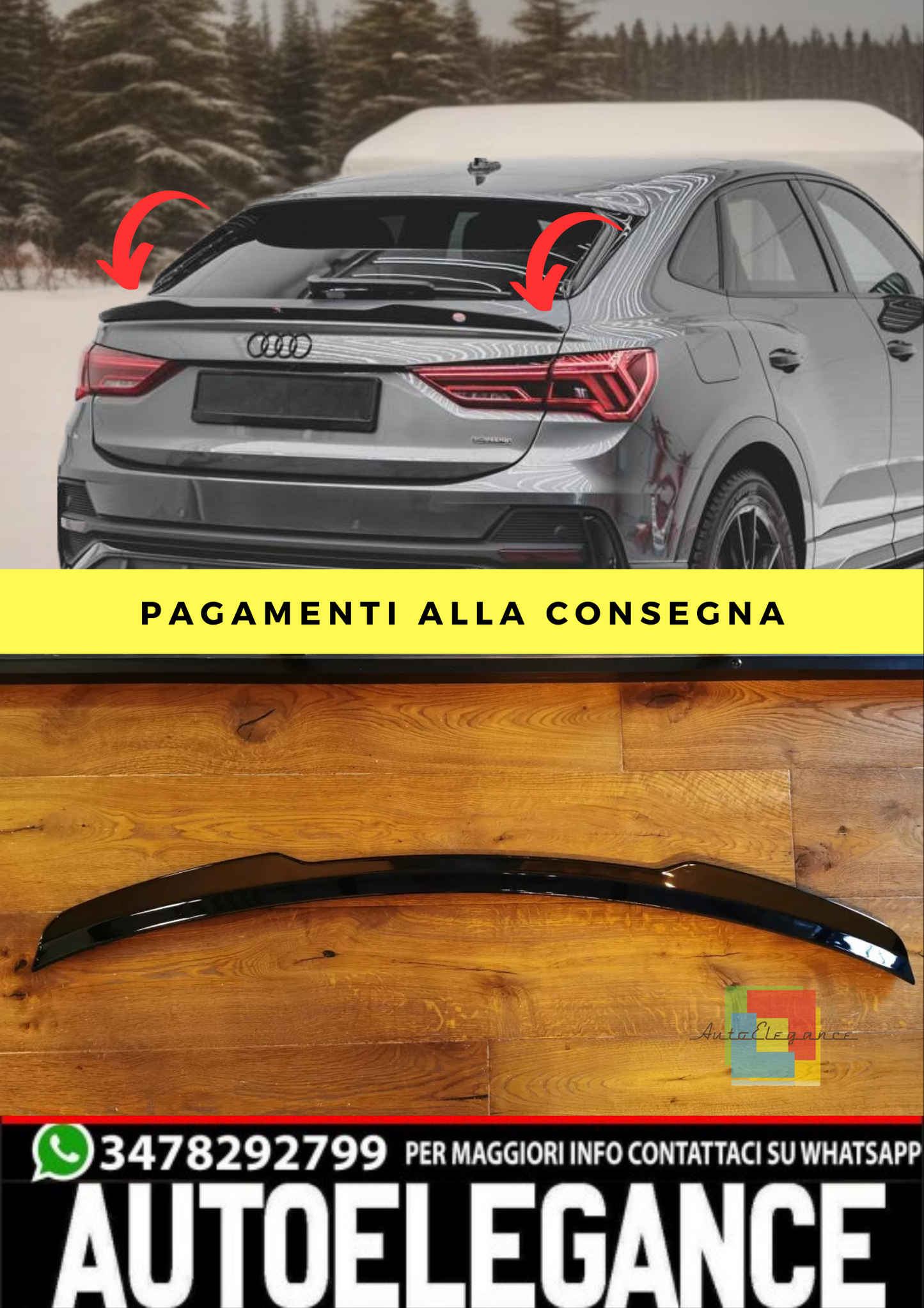 🔥1376 SPOILER BAGAGLIAIO ADATTO PER AUDI Q3 F3 2019+ SPORTBACK NERO LUCIDO 🔥